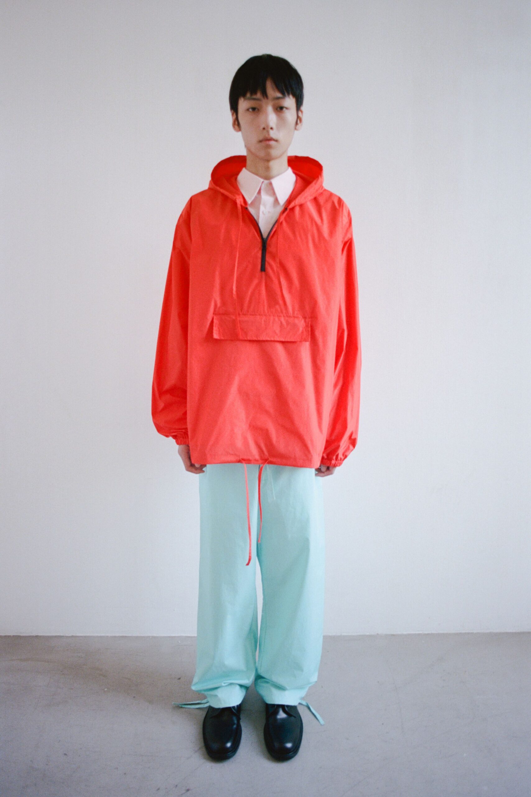 blue cotton relaxed straight-leg pants
