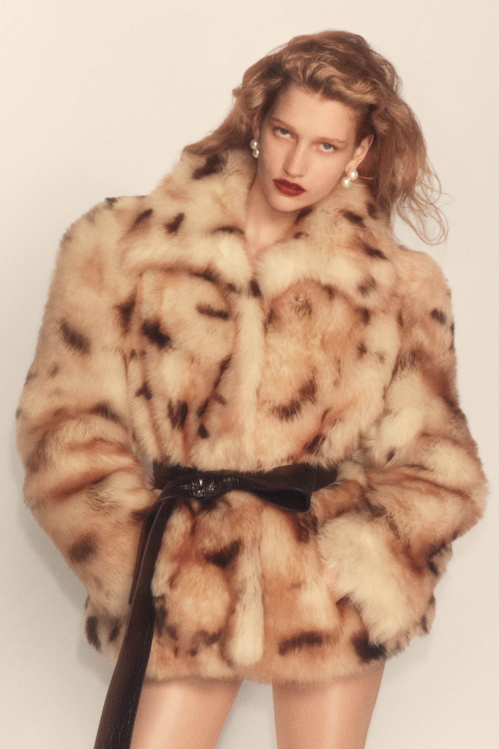 brown faux-fur relaxed animal-print coat
