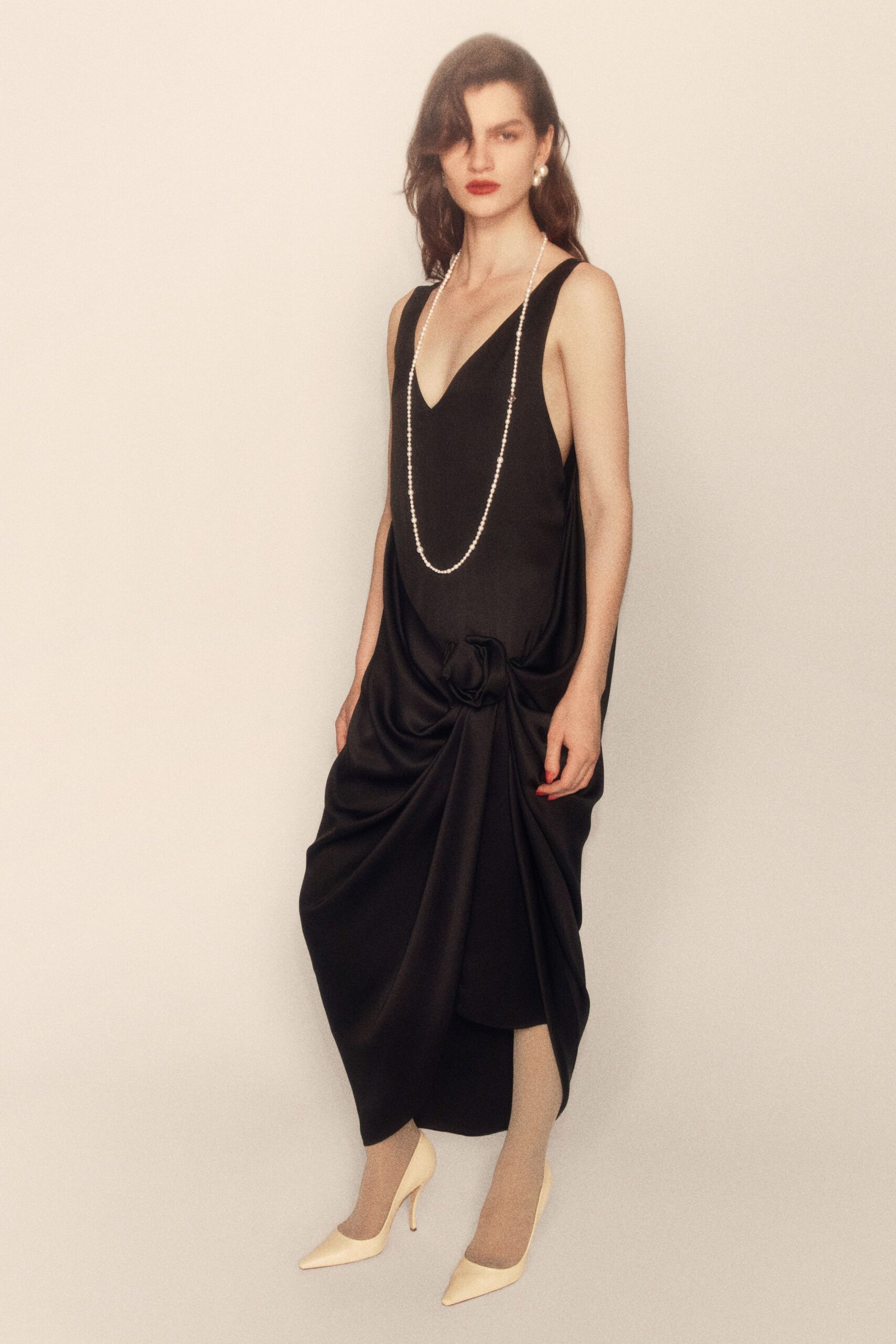black silk sleeveless dress