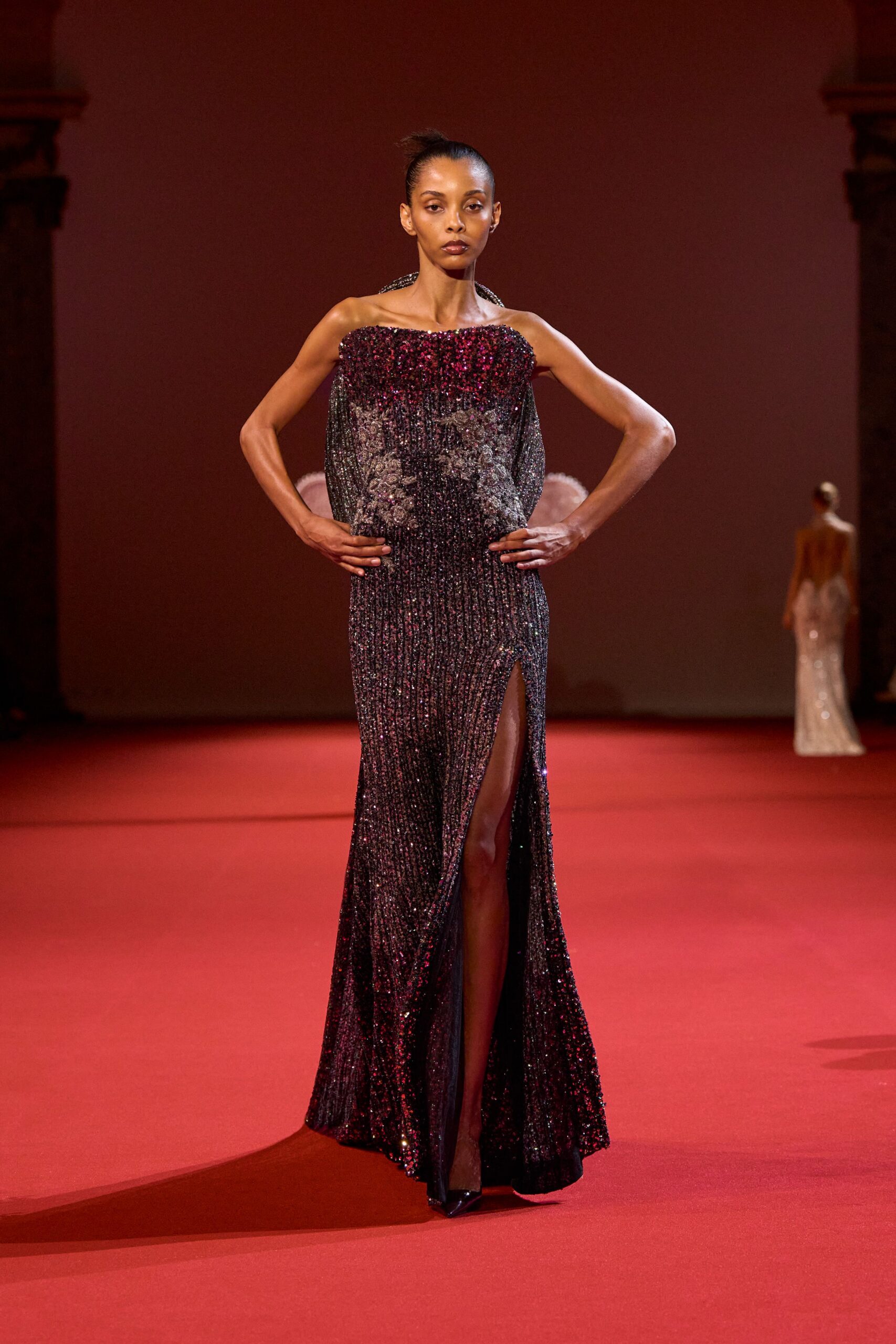 black and red sequined gown