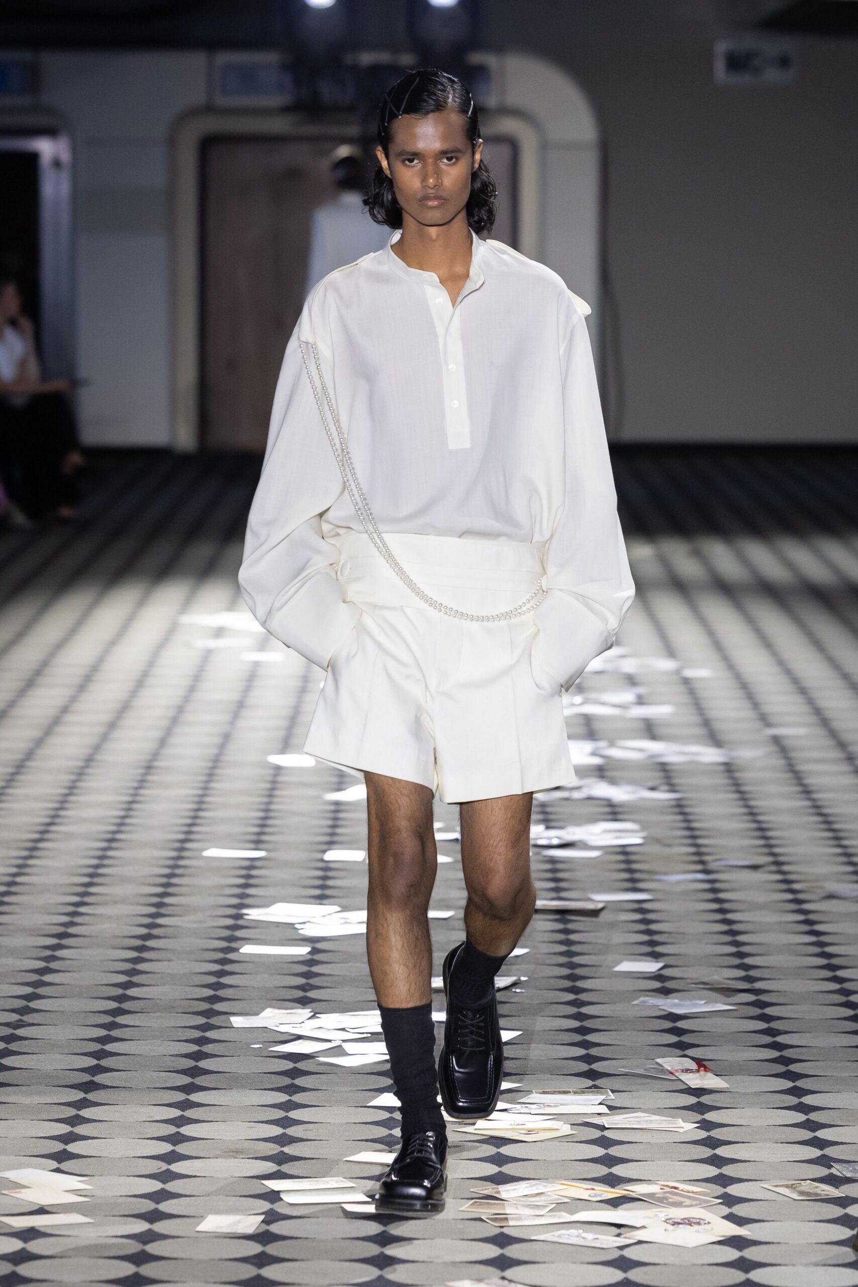 oversized white shirt and shorts