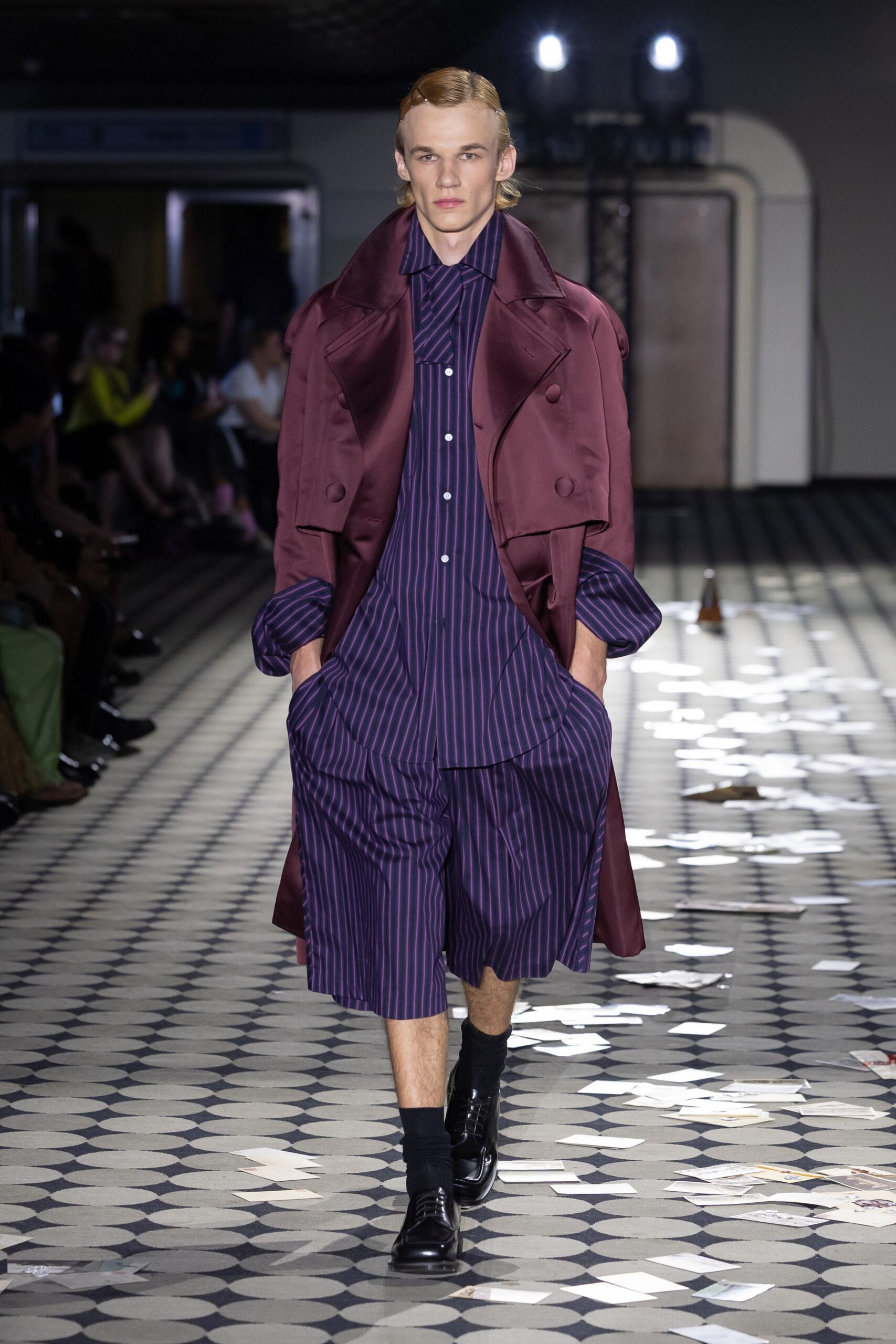 purple silk coat with blue shirt