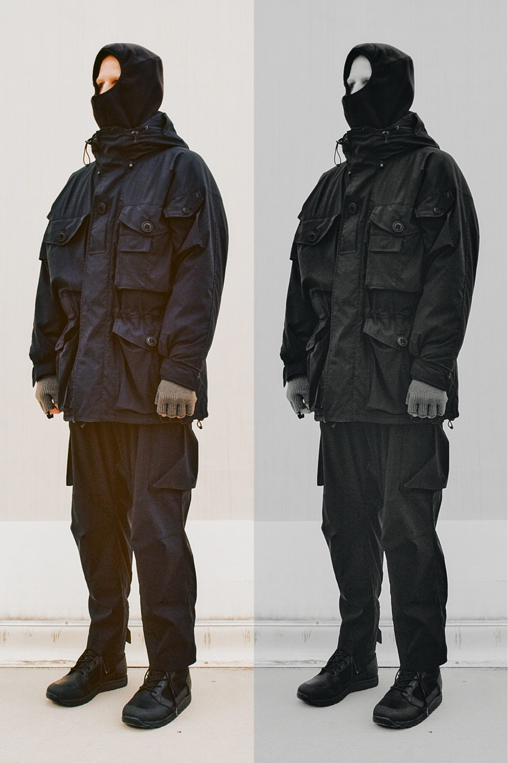 black oversized jacket and pants