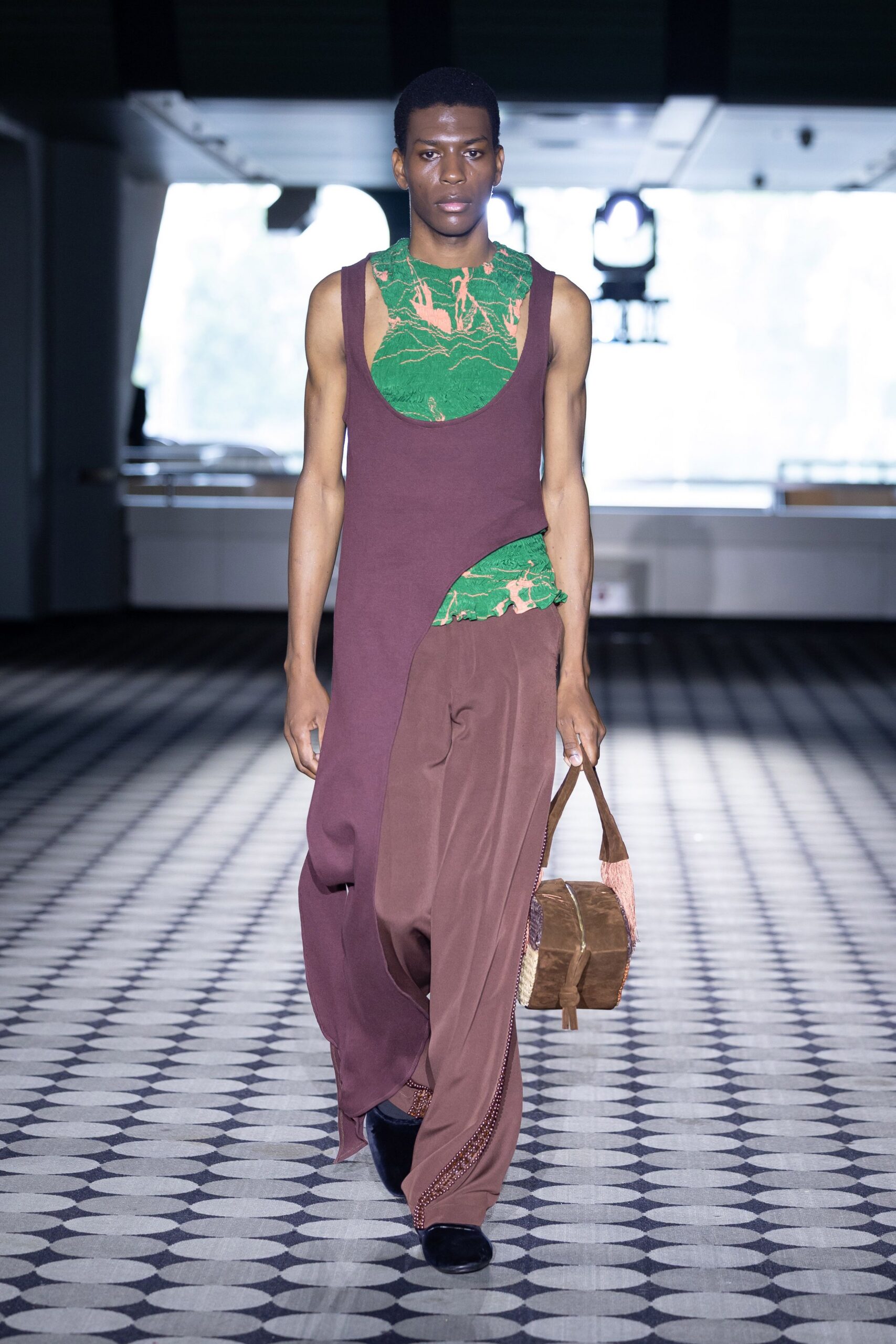 brown green sleeveless jumpsuit
