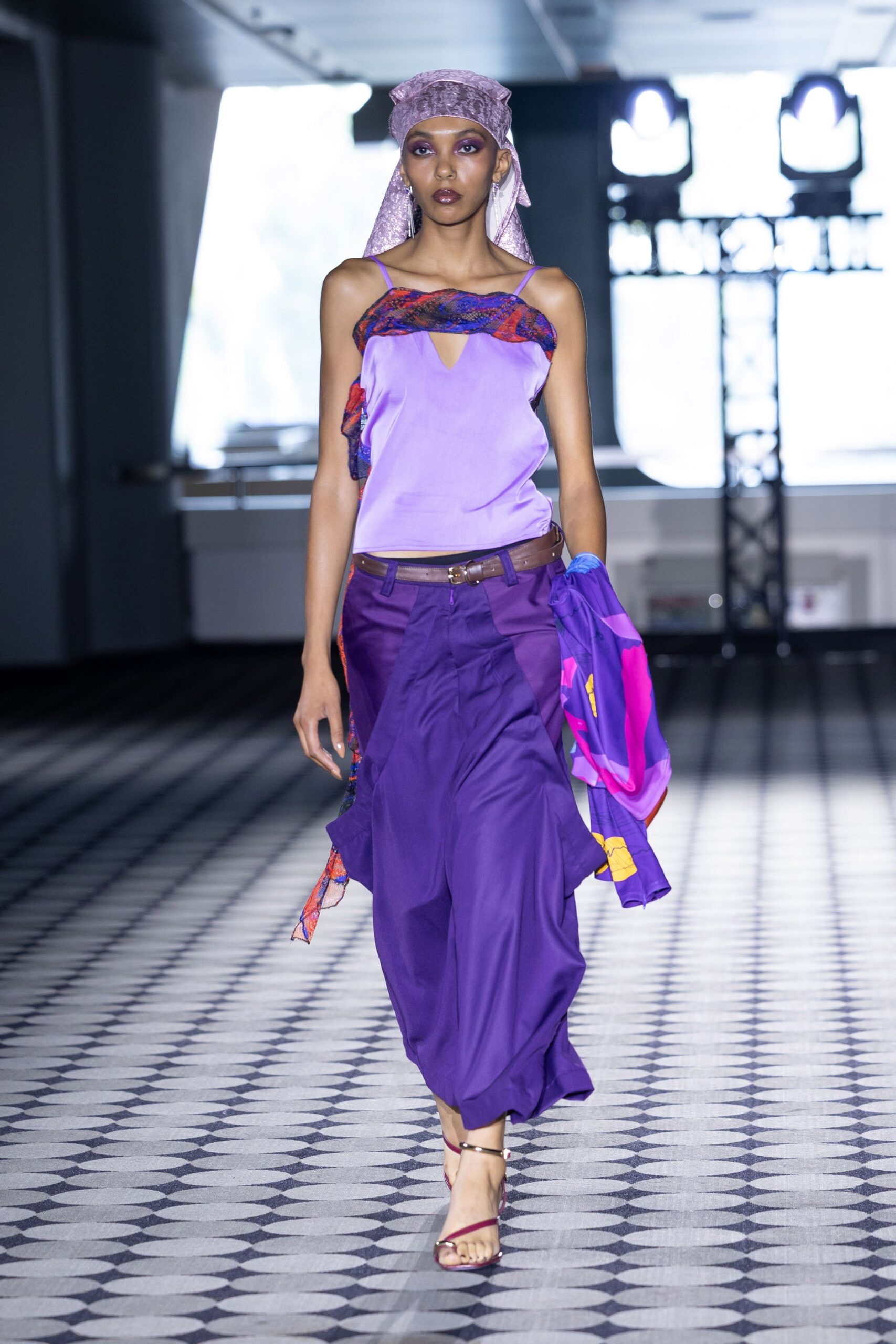 purple sleeveless fitted layered top