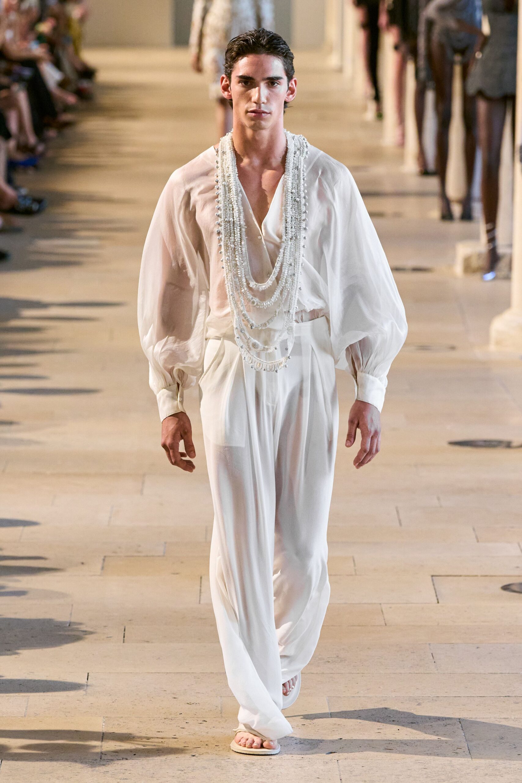 white silk relaxed straight-leg flowing pants