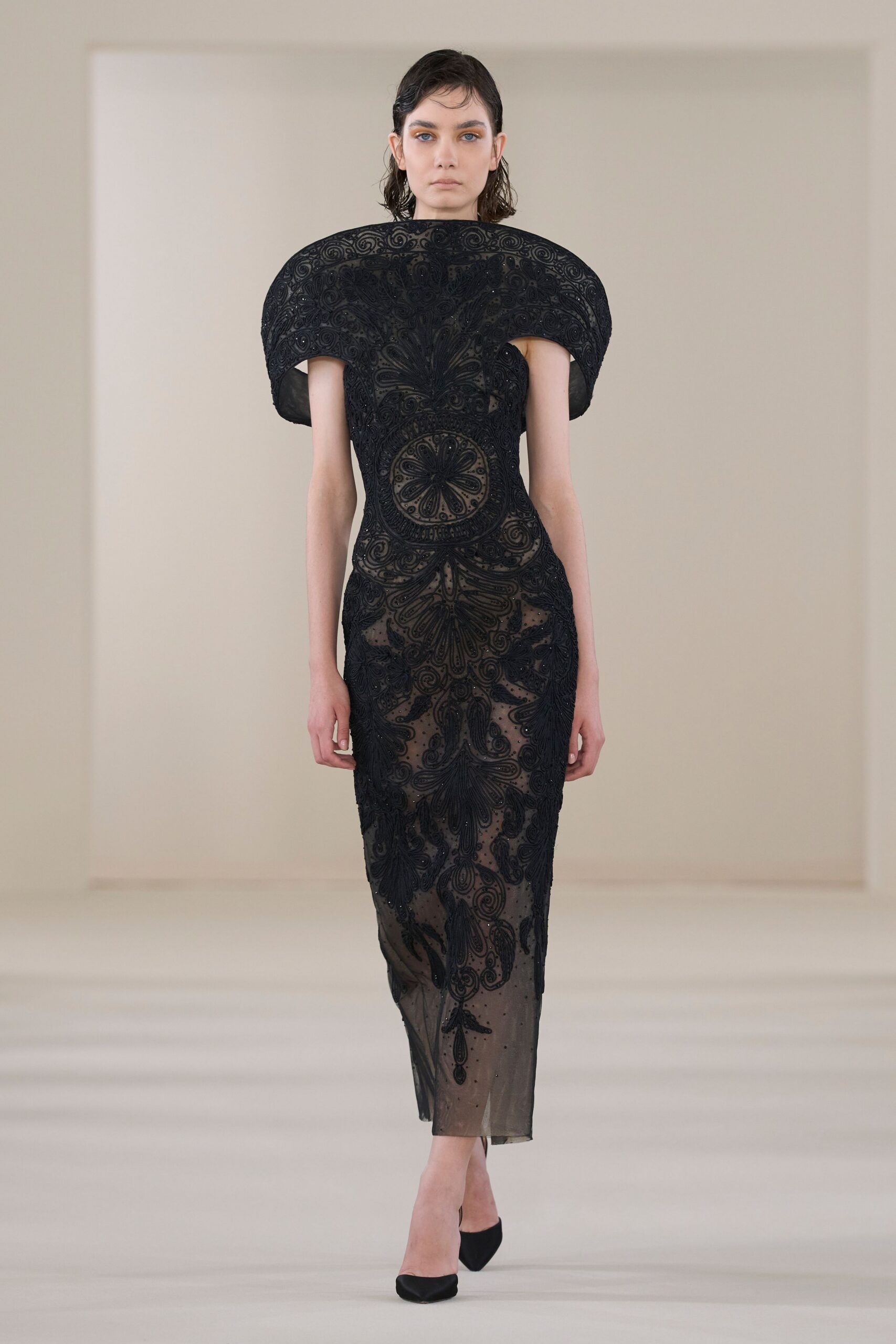 black lace fitted gown