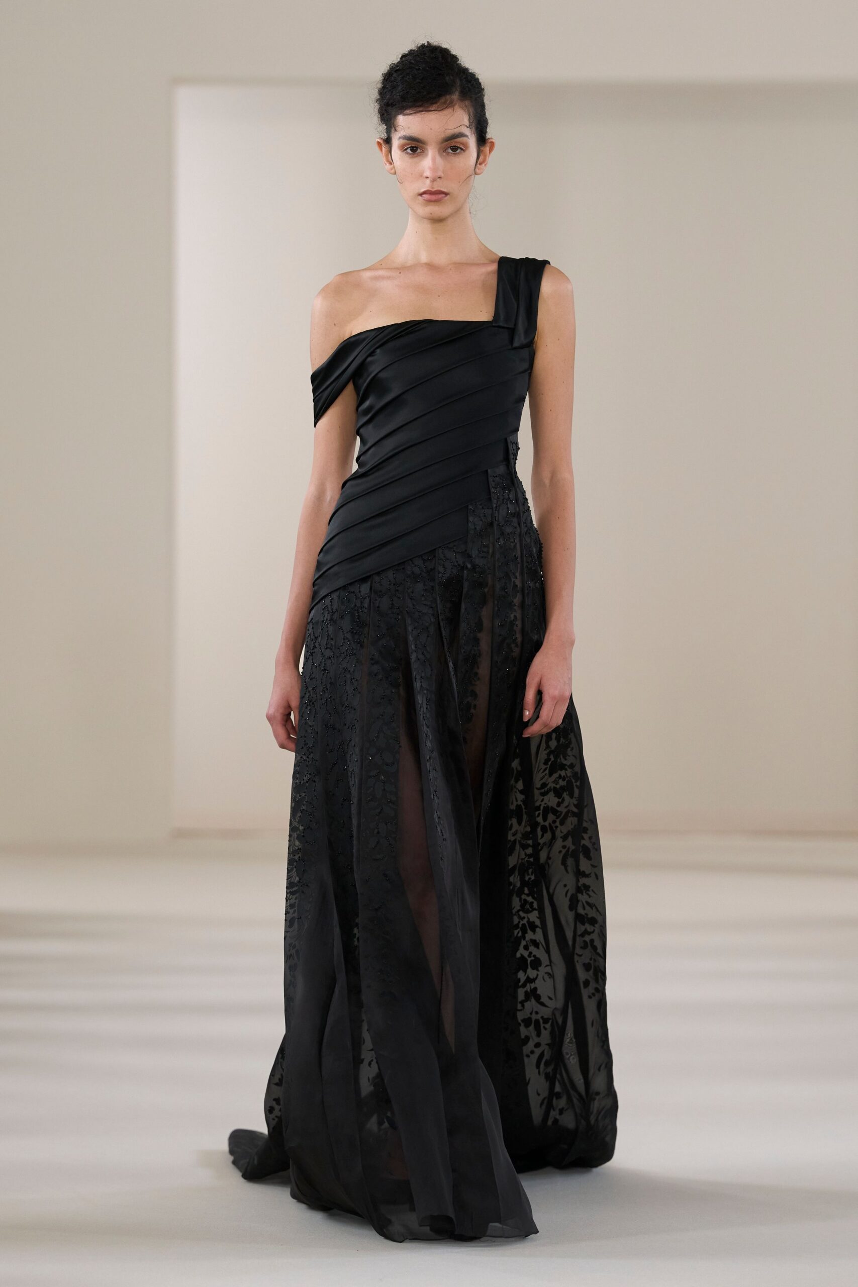 black silk strapless gown