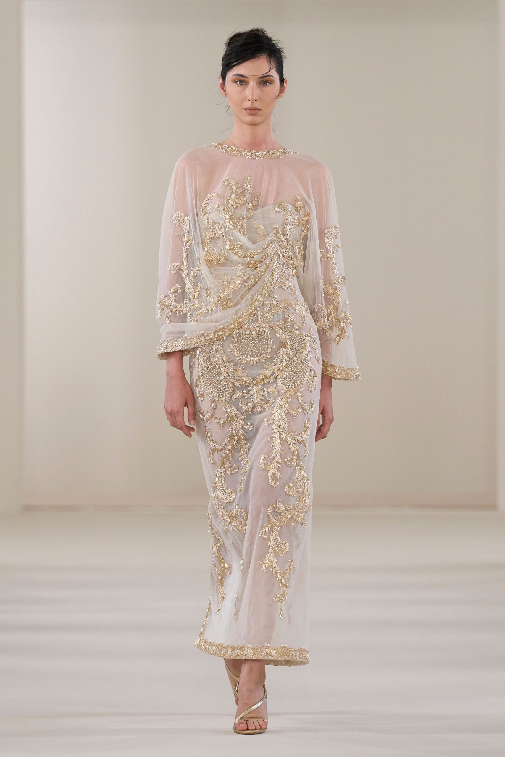 white gold embroidered gown