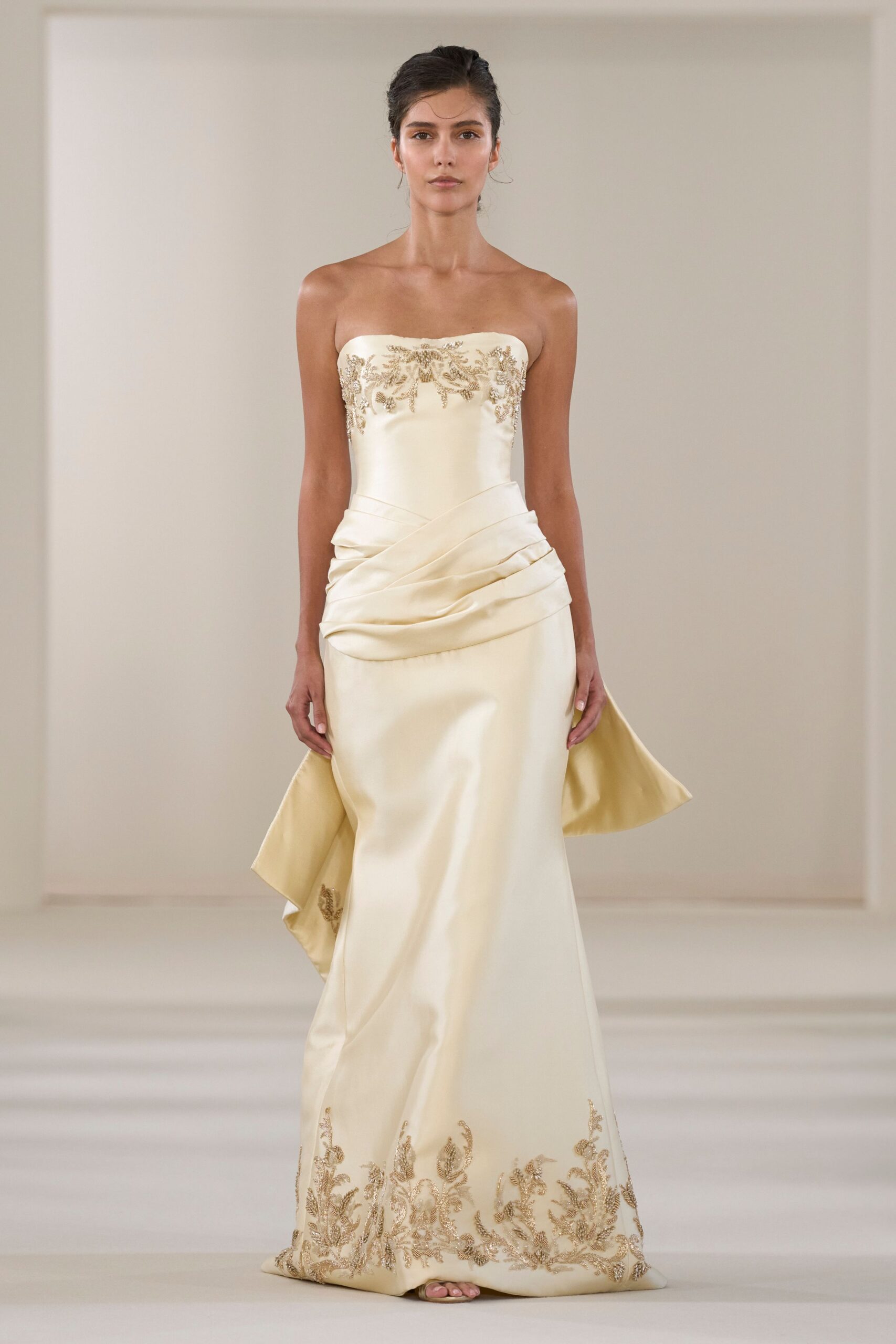 ivory silk strapless gown