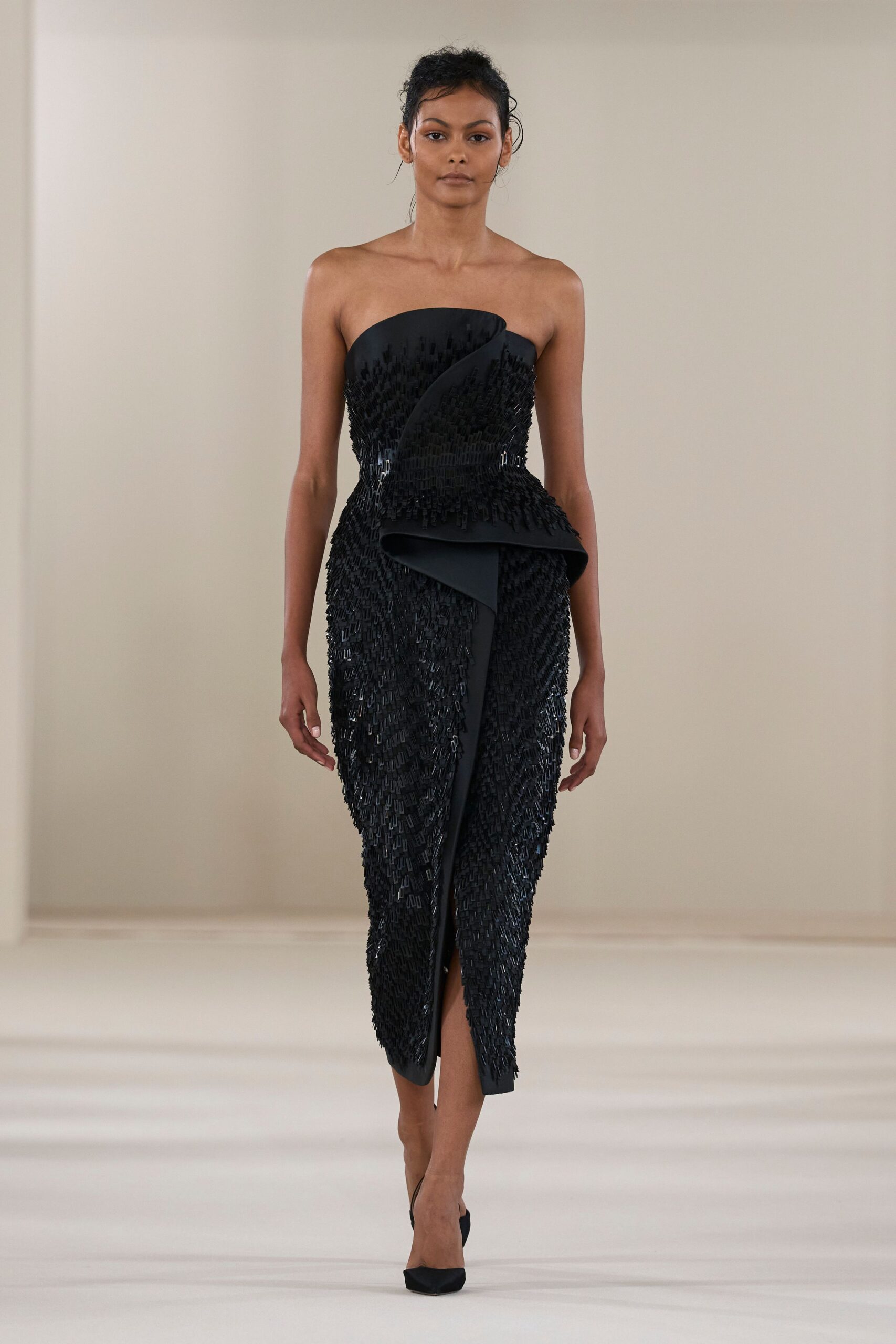 black strapless embellished gown