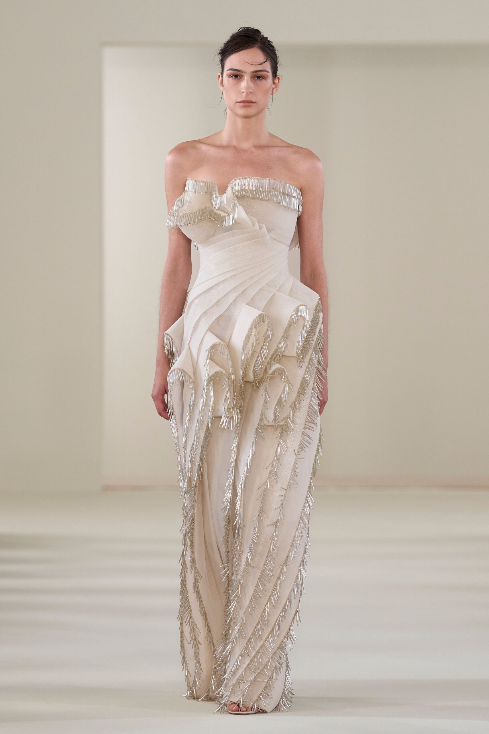 ivory silk strapless gown