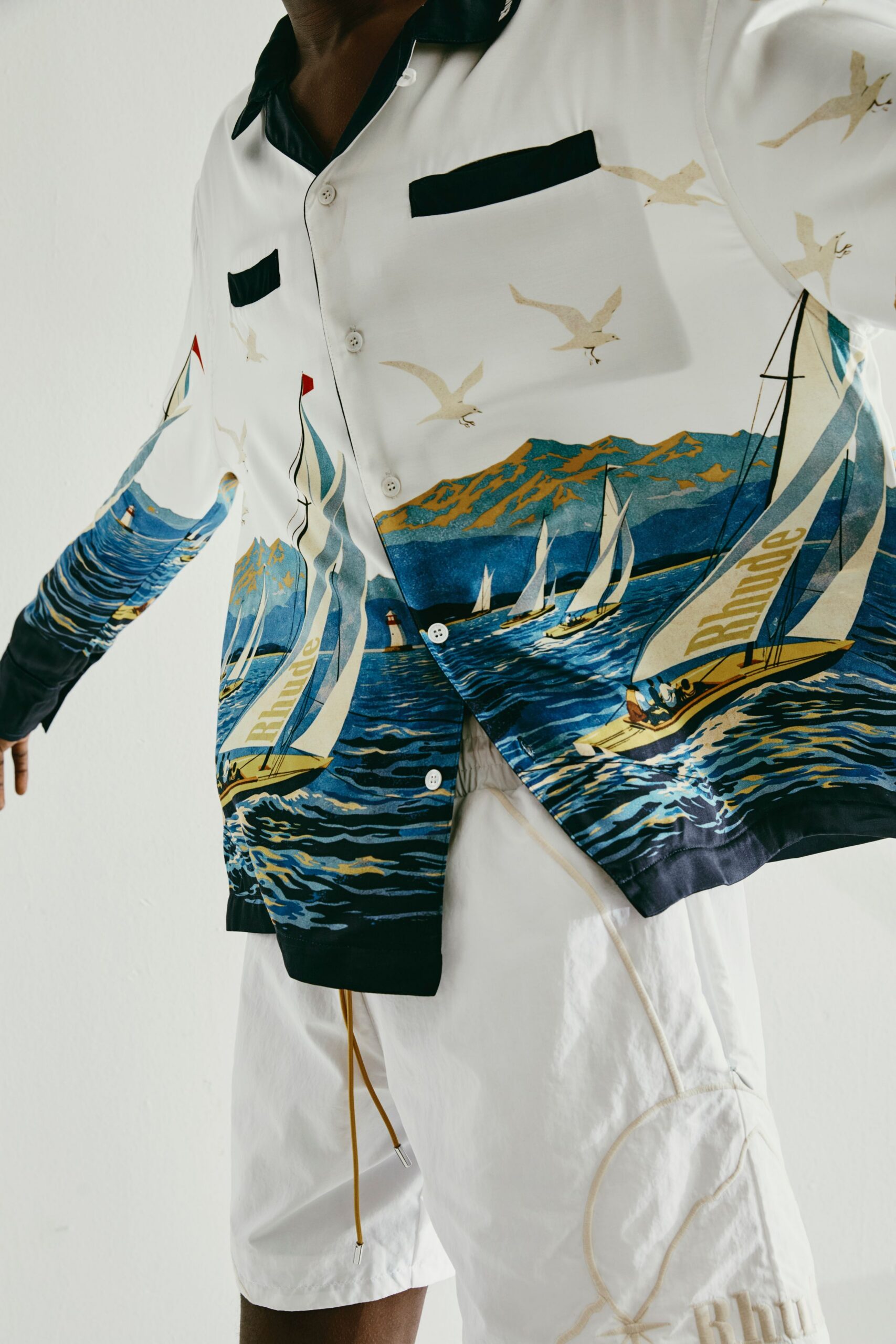 relaxed white printed shirt and shorts