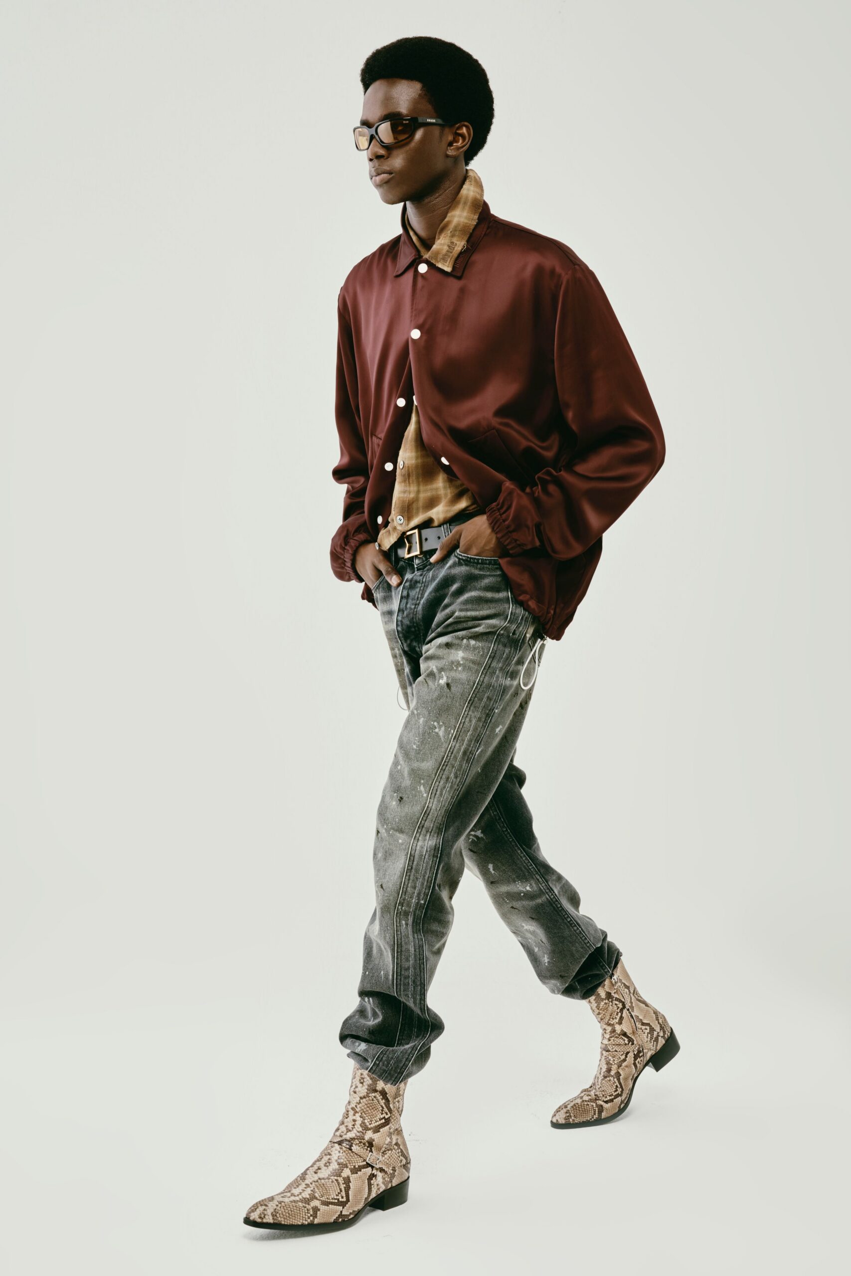 red satin jacket with jeans