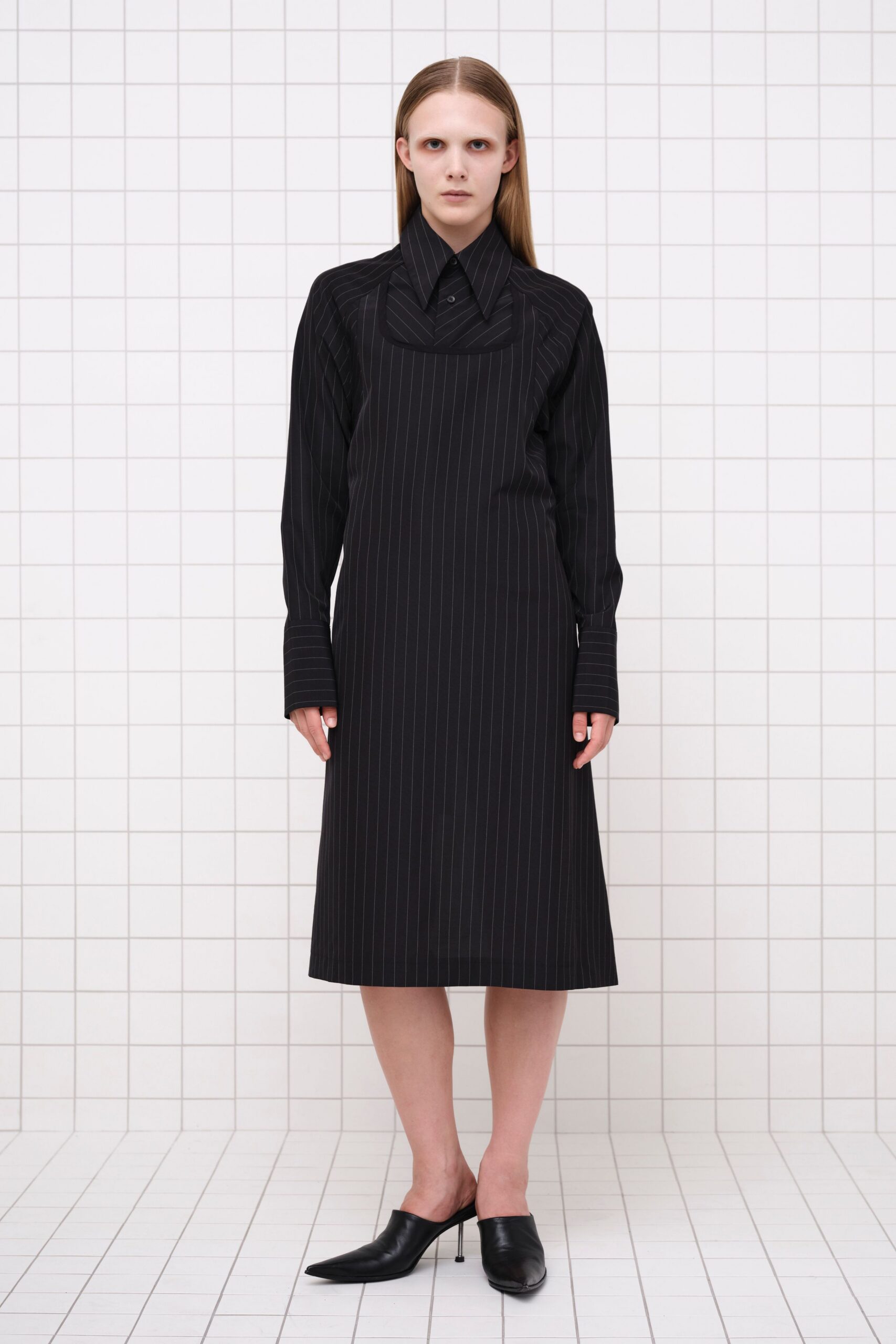 black striped midi dress with shoes