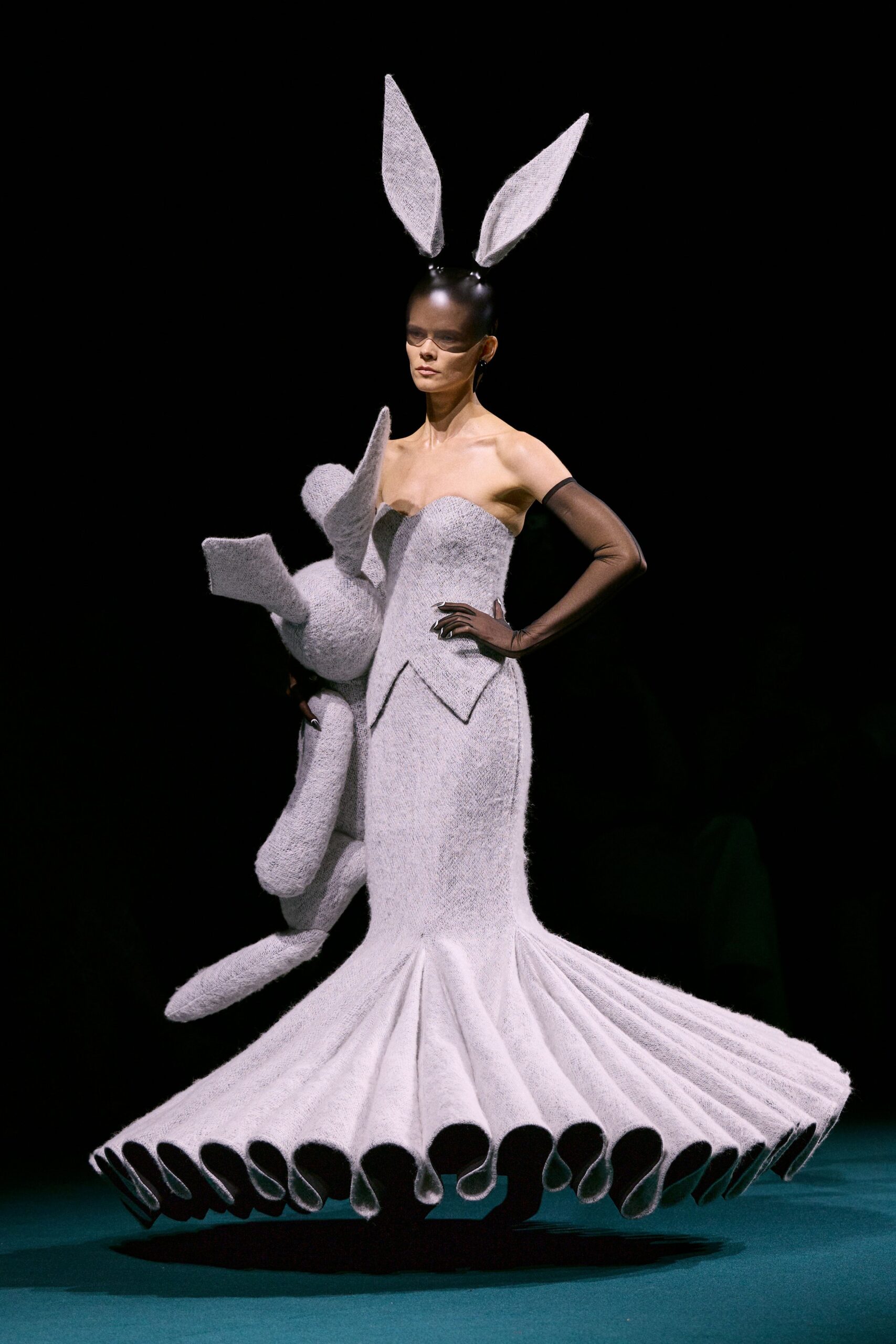 gray wool flared gown