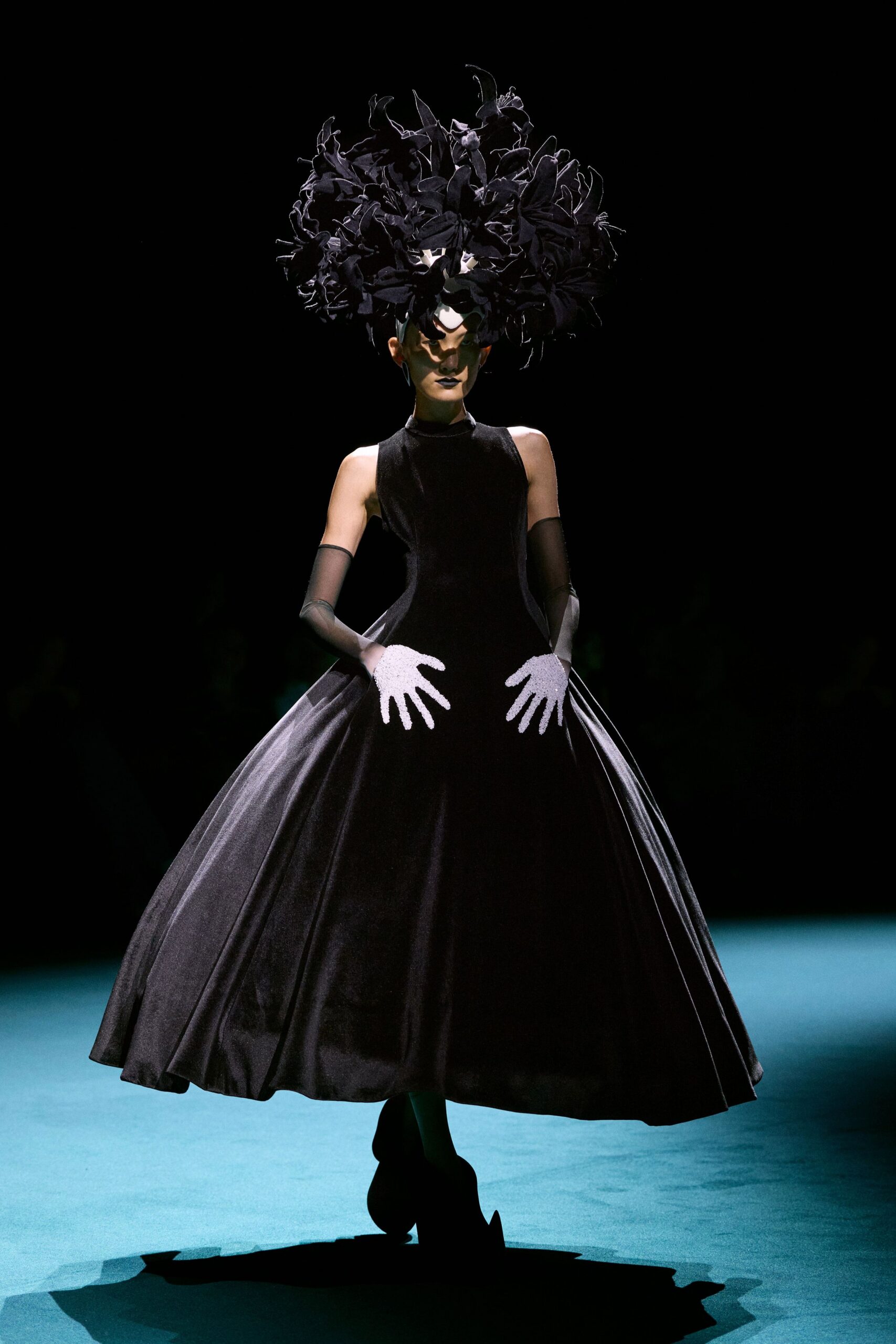black velvet sleeveless gown