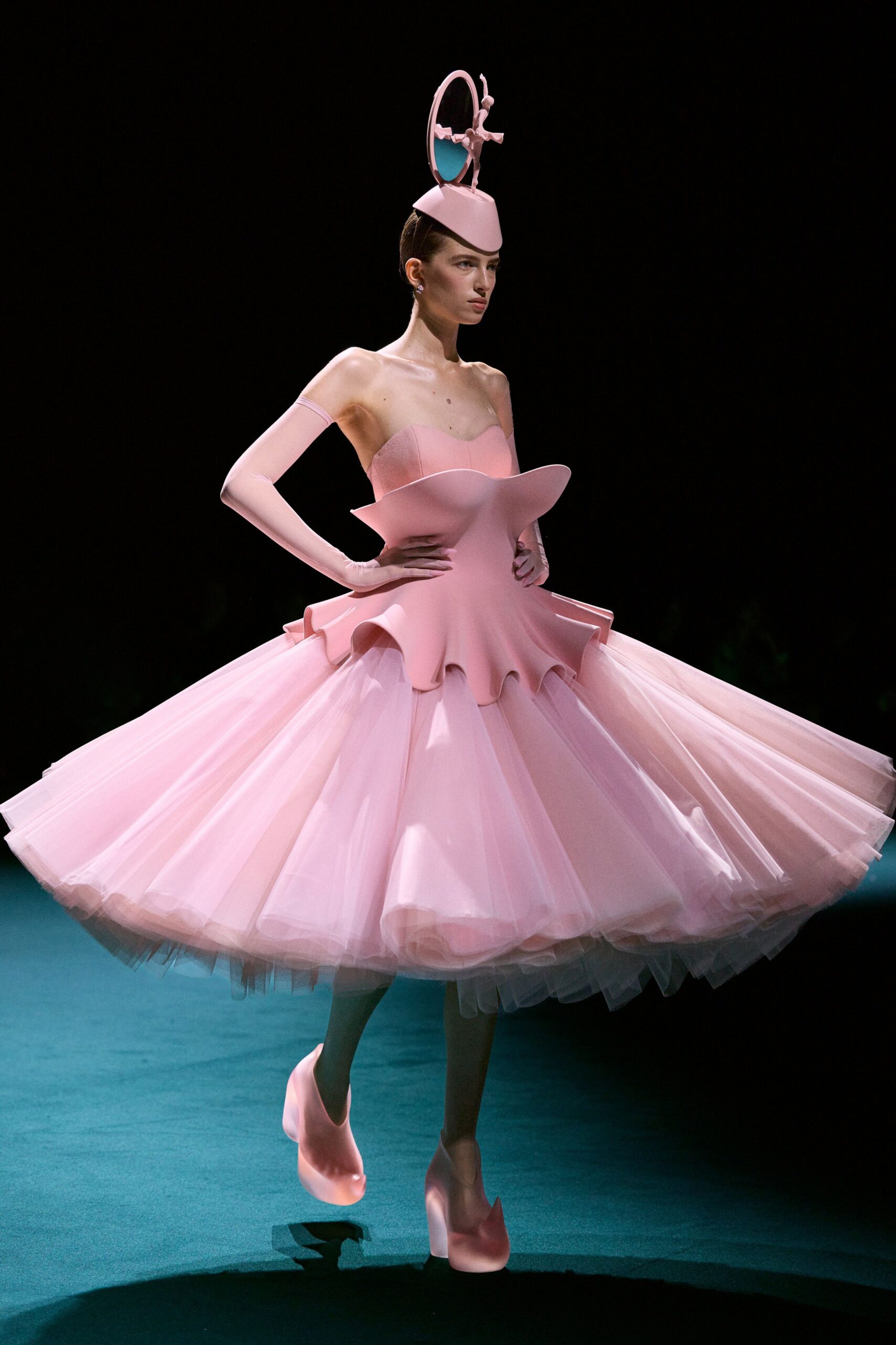 pink tulle flared mini dress