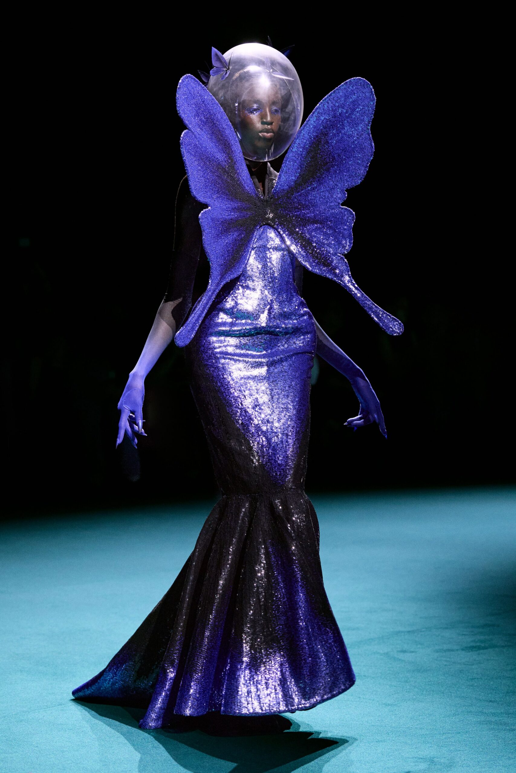 purple sequin fitted gown