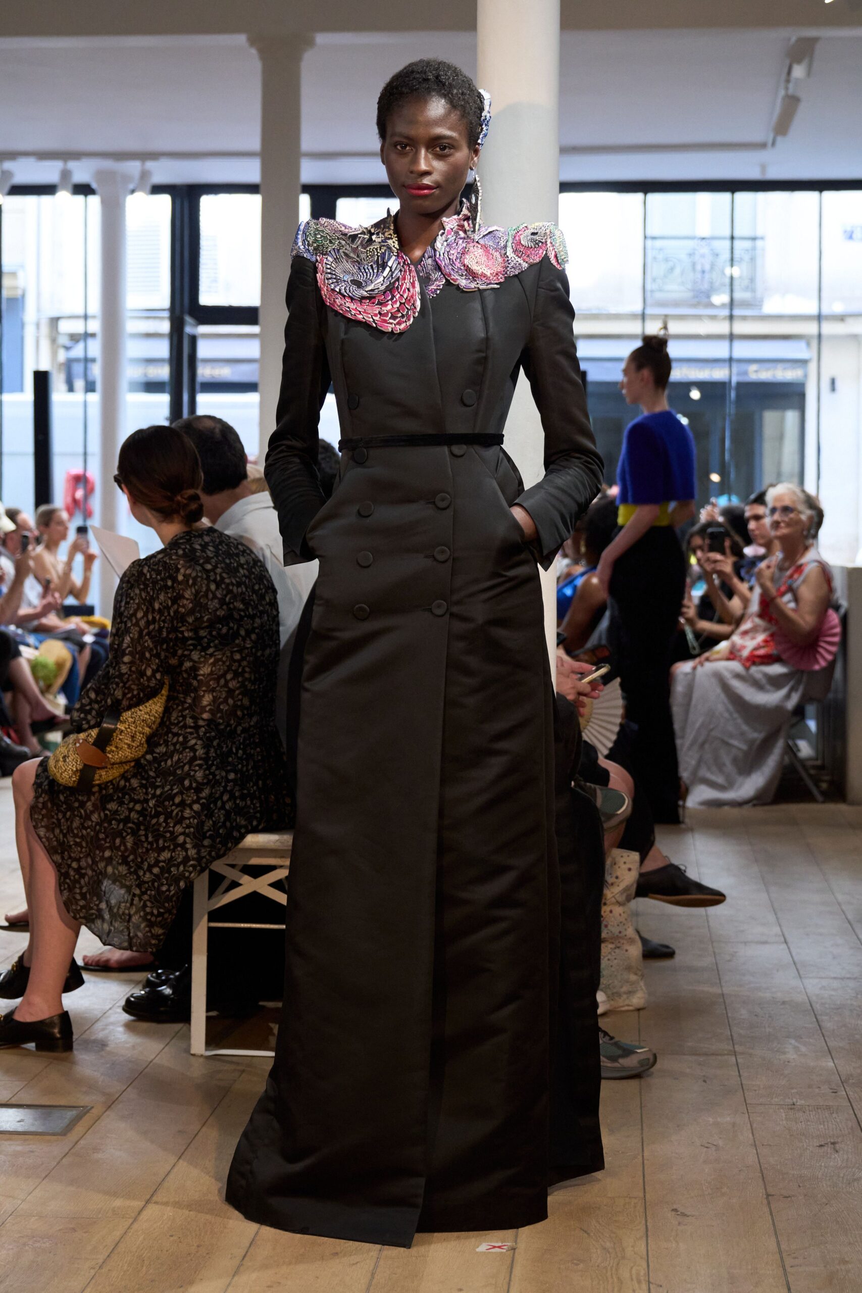 black silk embroidered coat
