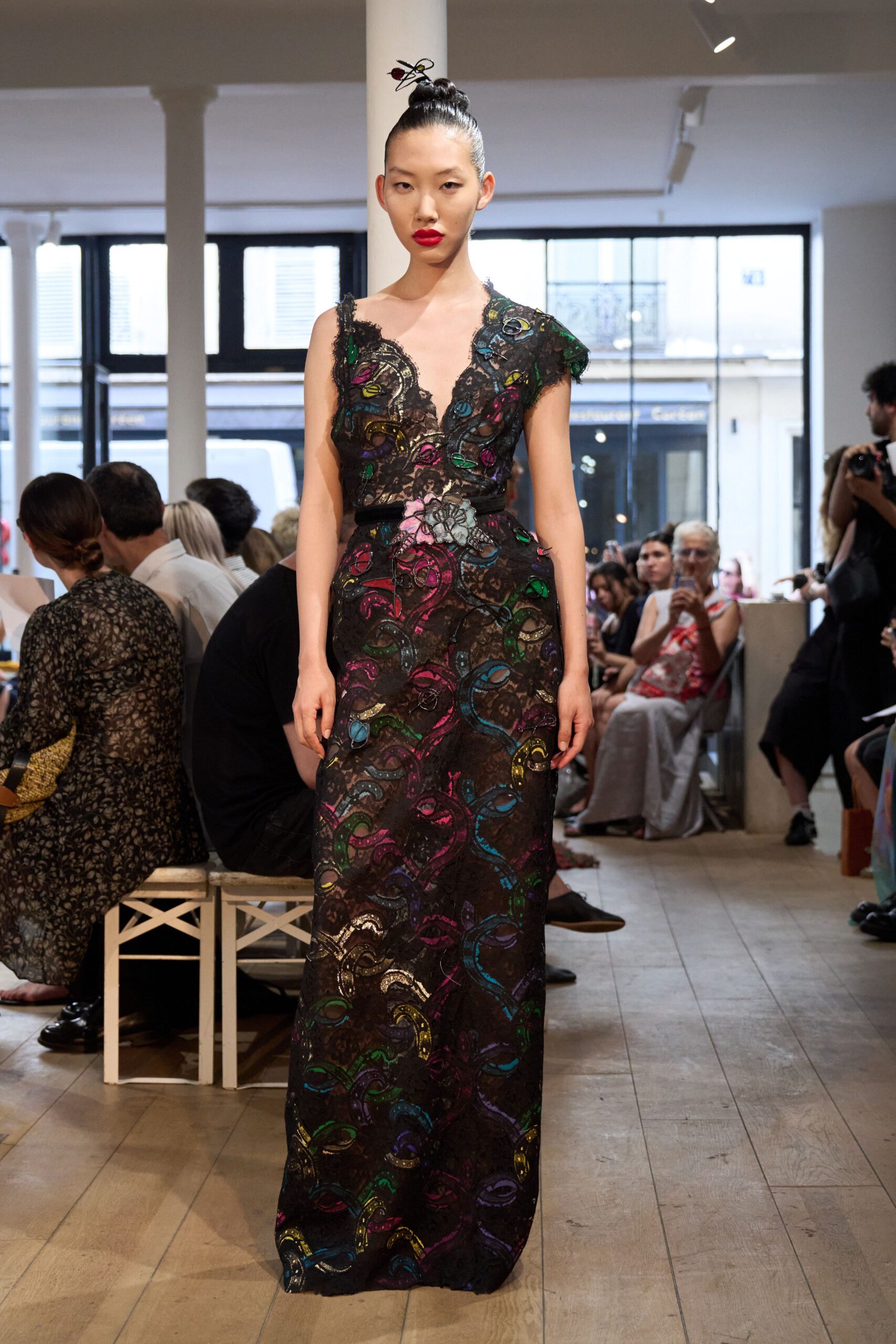 black lace embroidered gown