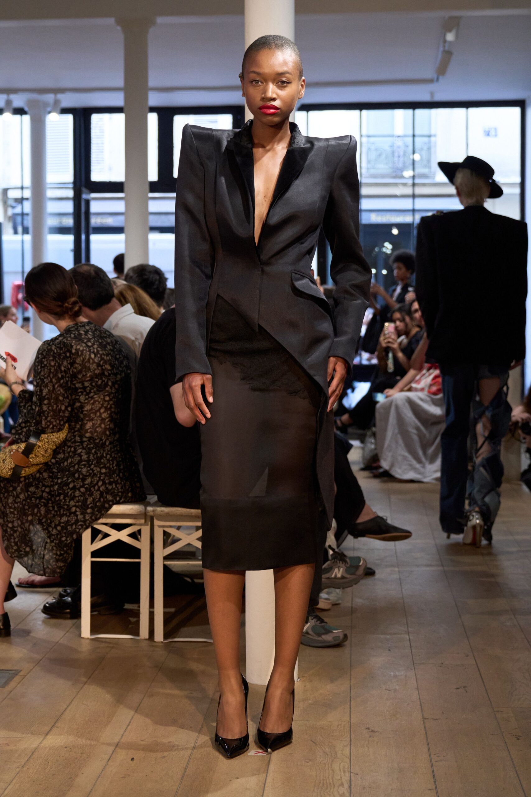 black fitted blazer and skirt