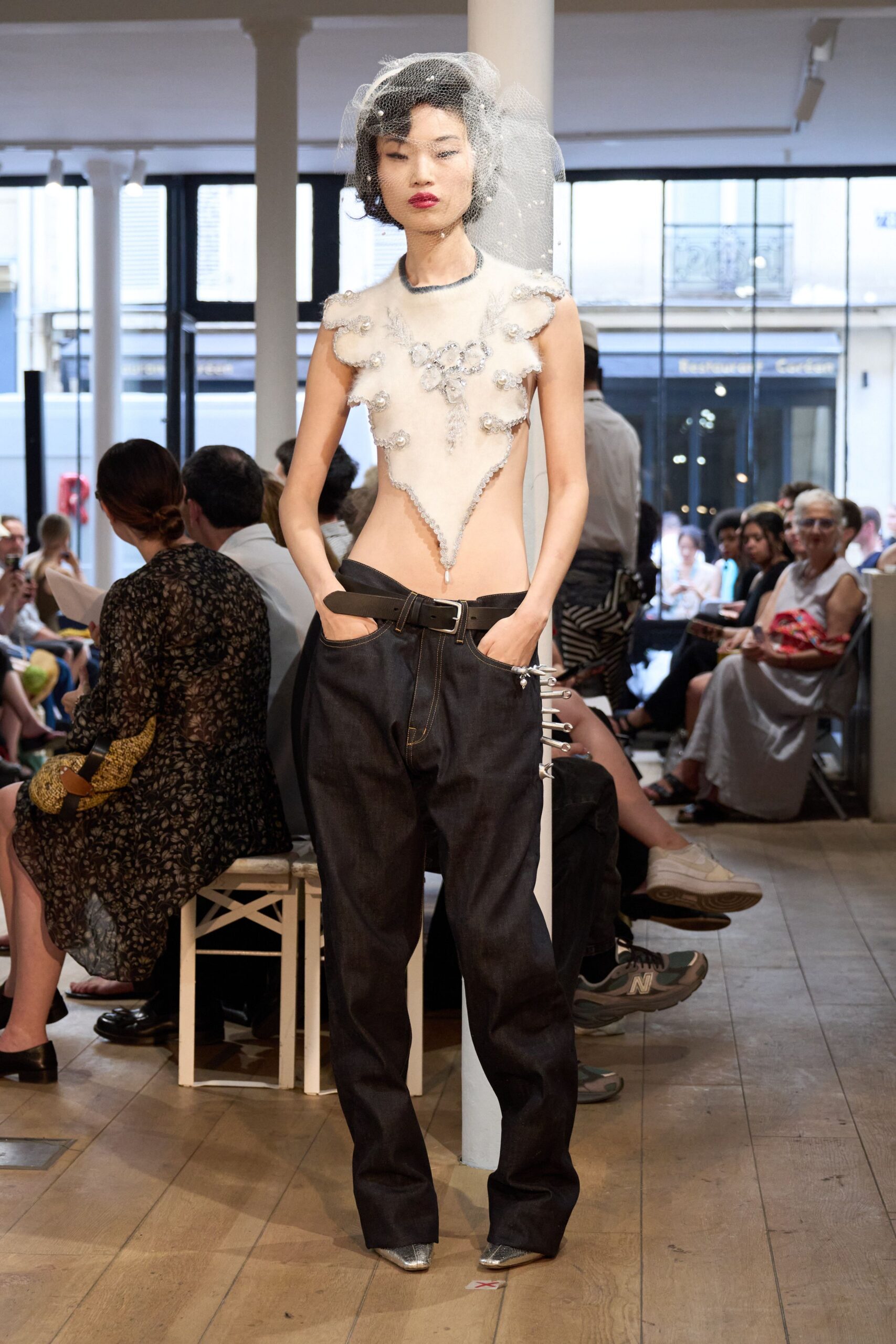 blue denim relaxed straight-leg pants