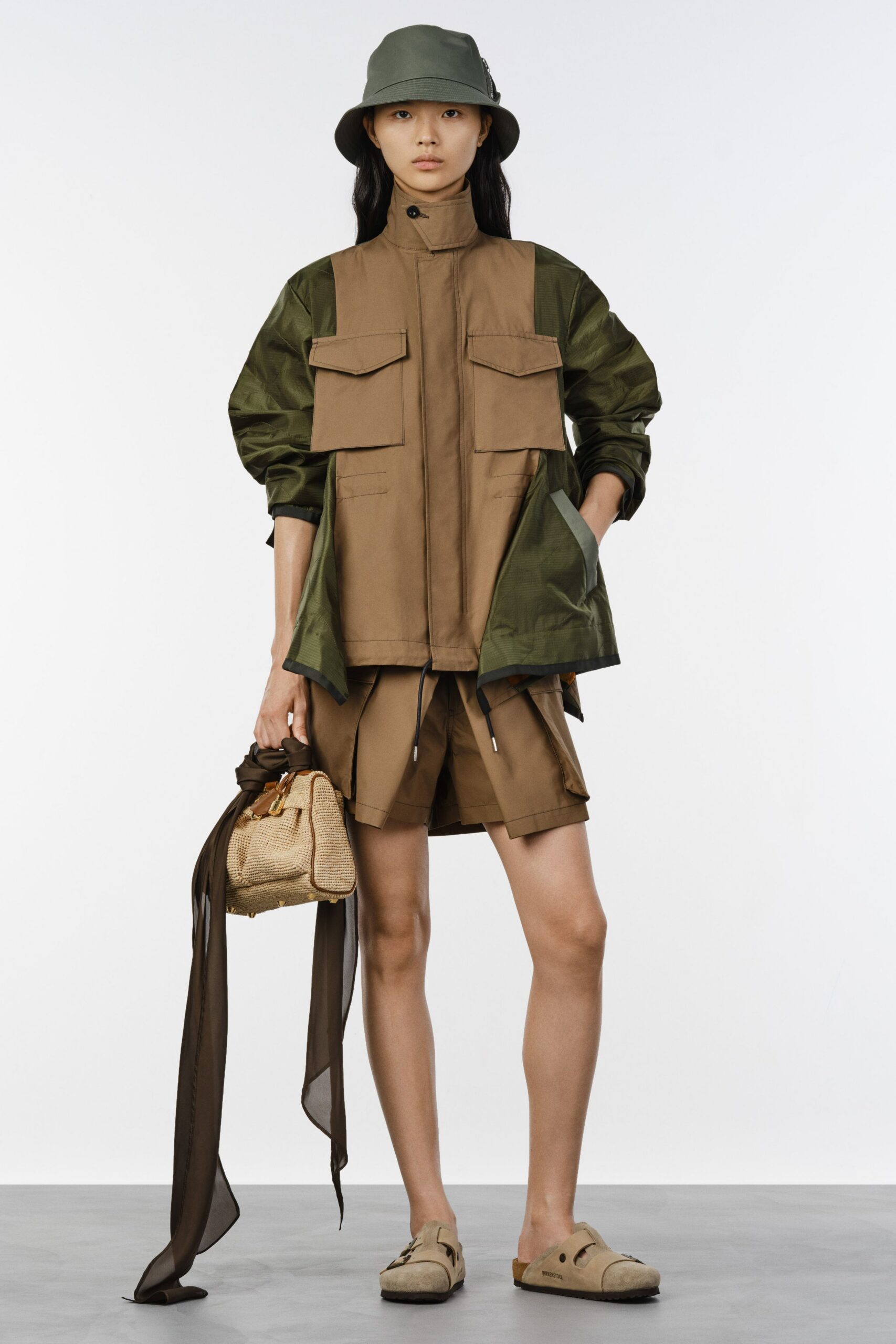 brown cotton long-sleeve collared relaxed buttoned pockets jacket