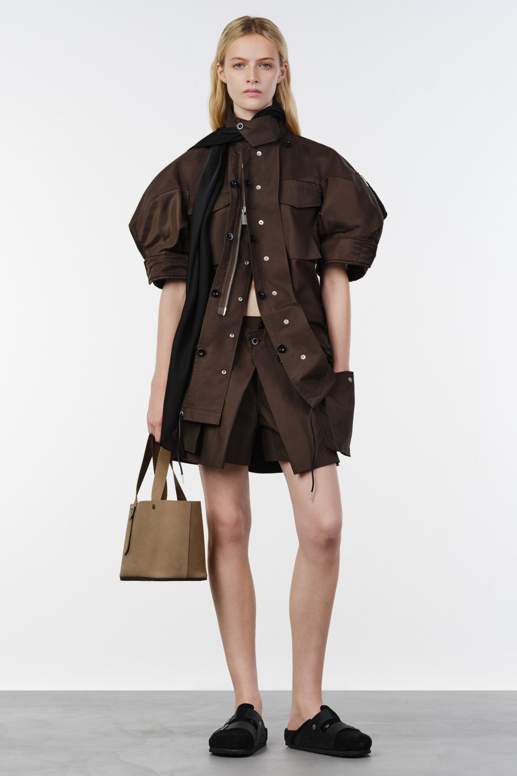 brown relaxed jacket and shorts