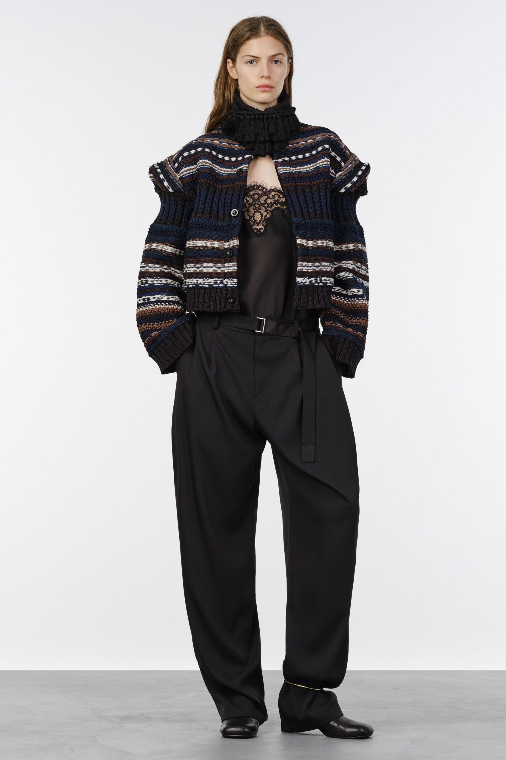 black cotton relaxed pleated pants
