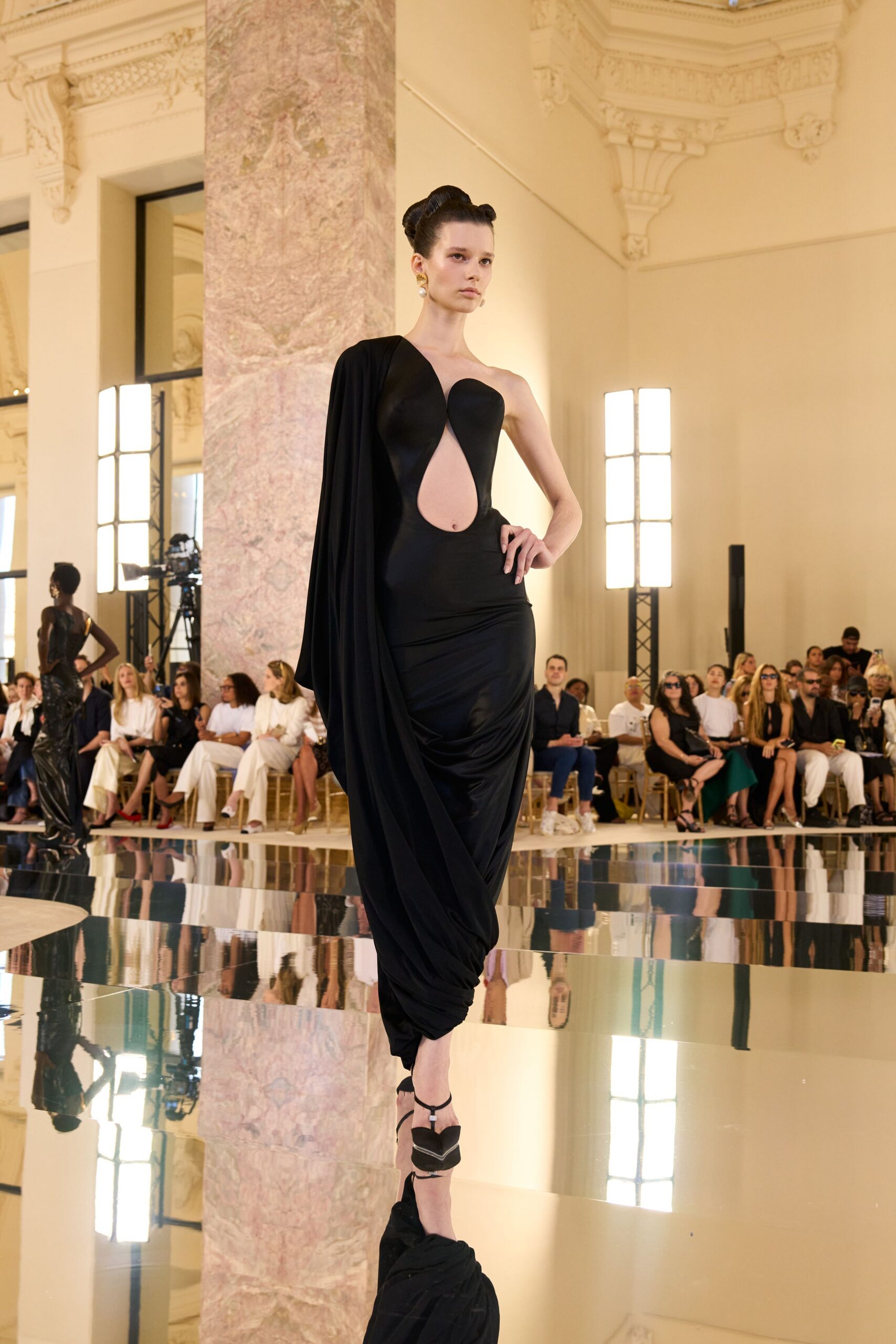 black silk fitted gown