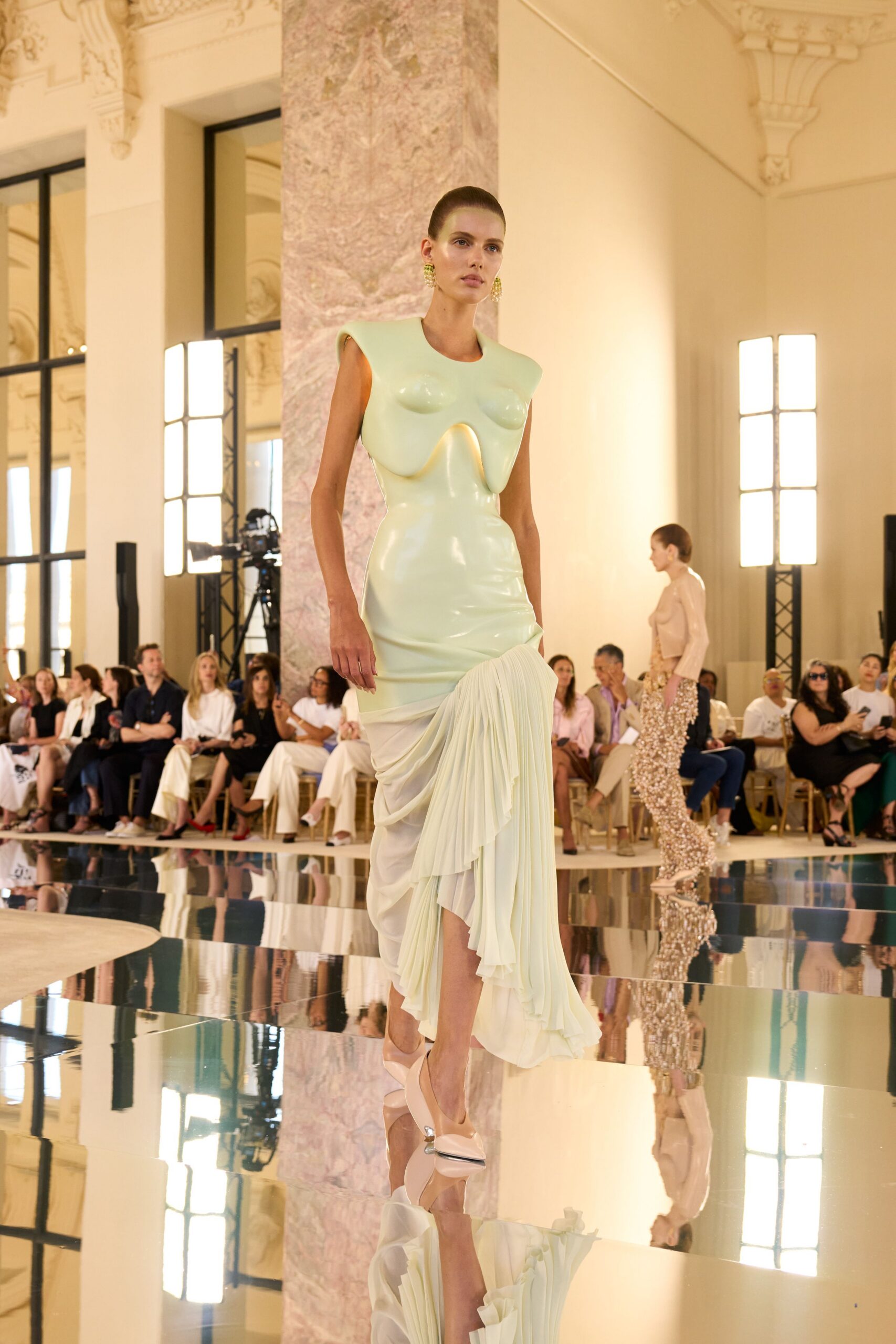 light green fitted midi dress
