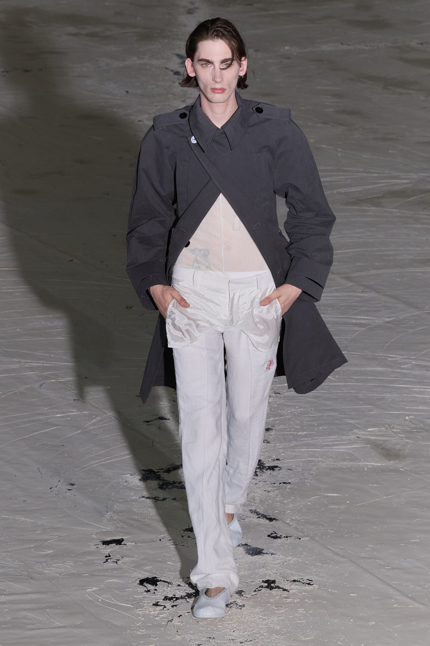 black coat white fitted top