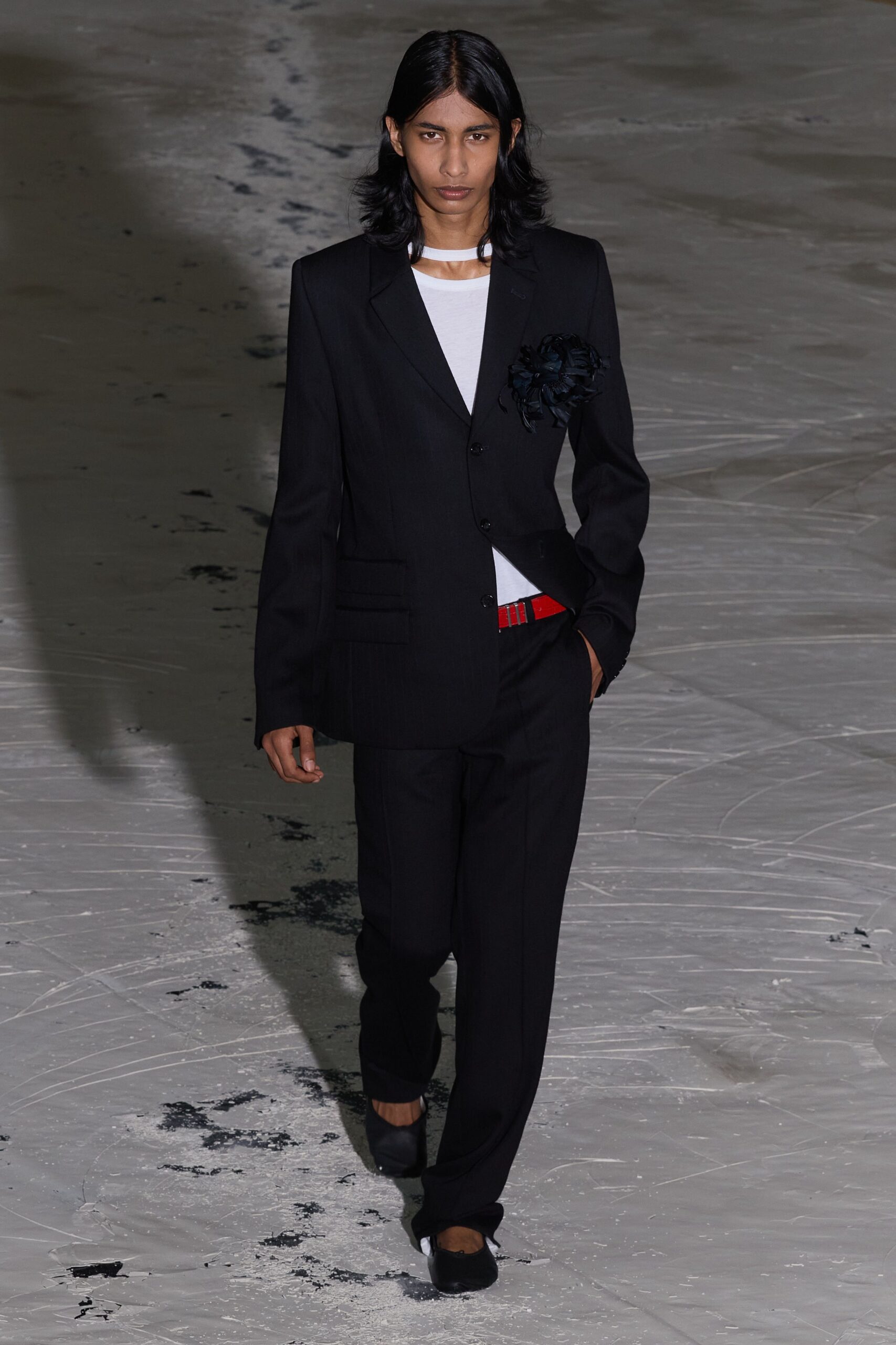 black tailored suit with white t-shirt