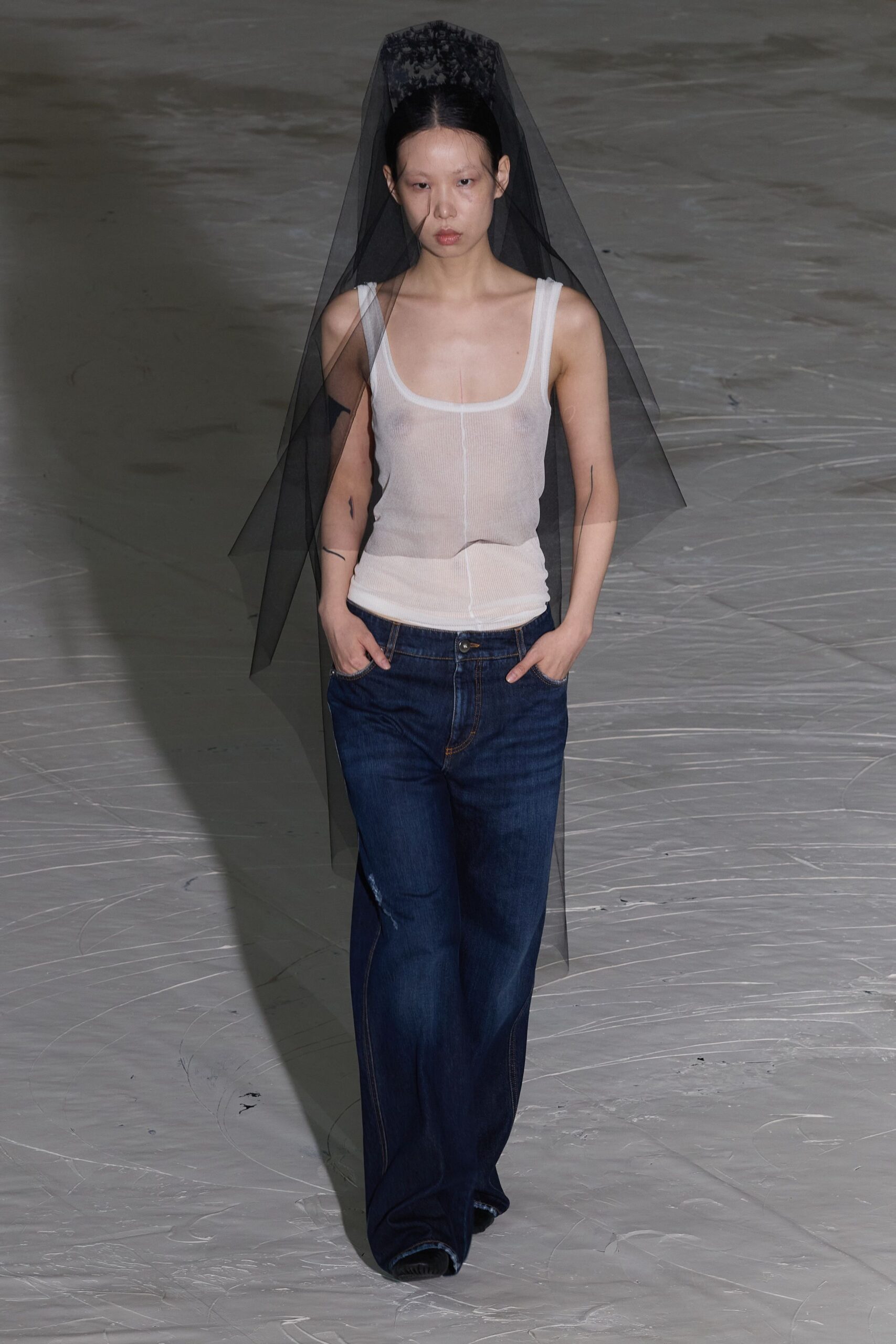 white tank-top blue jeans