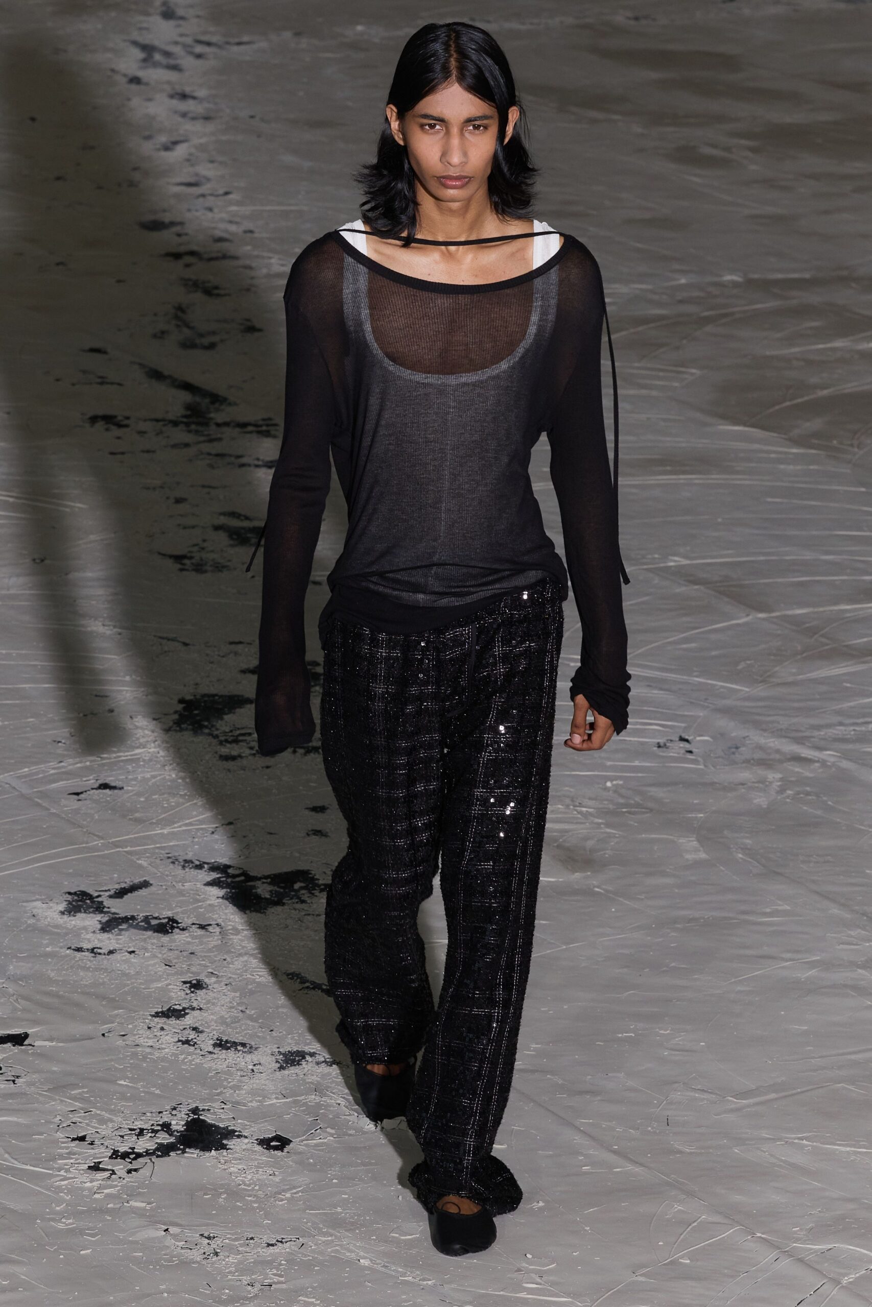 black sequin relaxed straight-leg pants