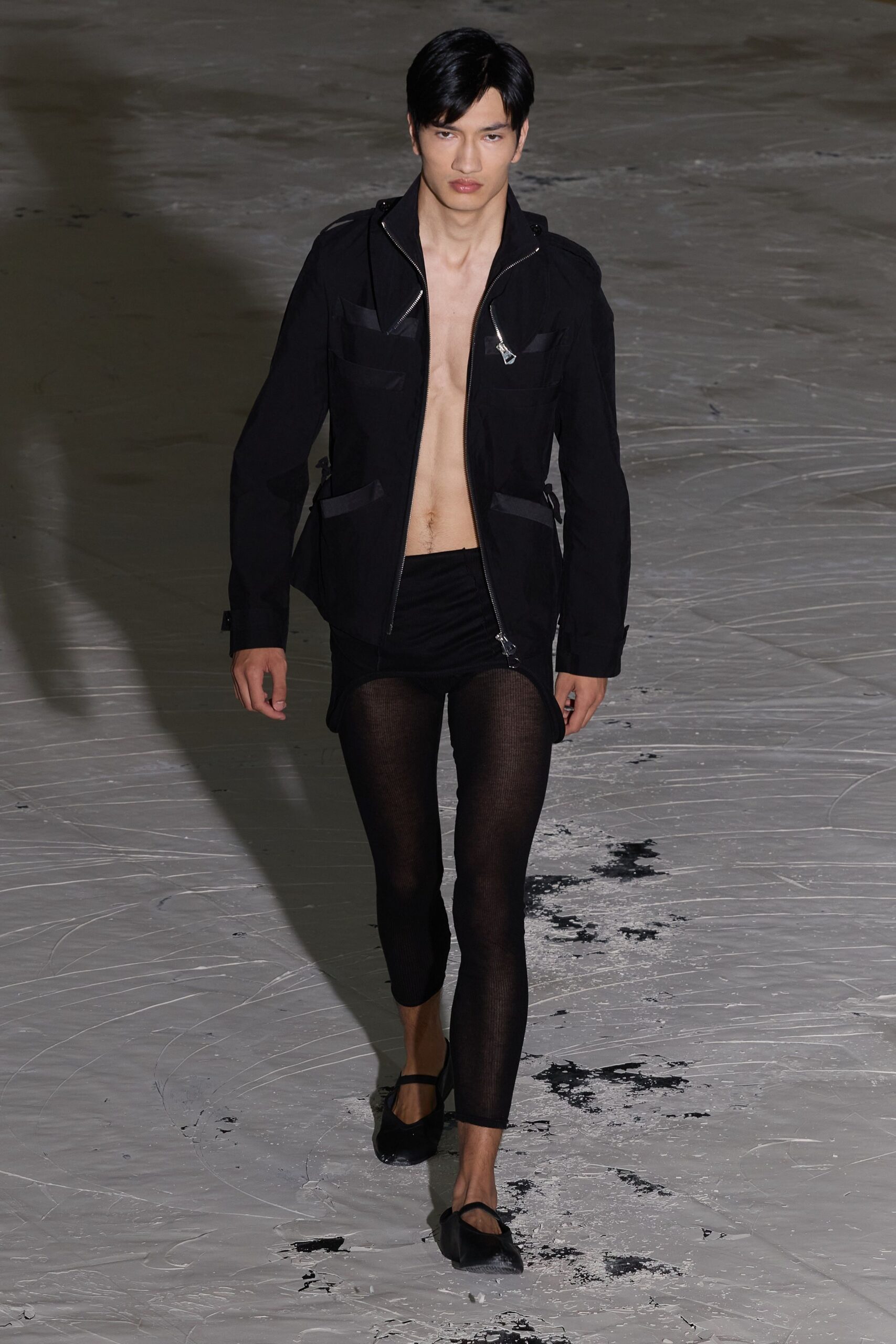 black fitted jacket and shorts