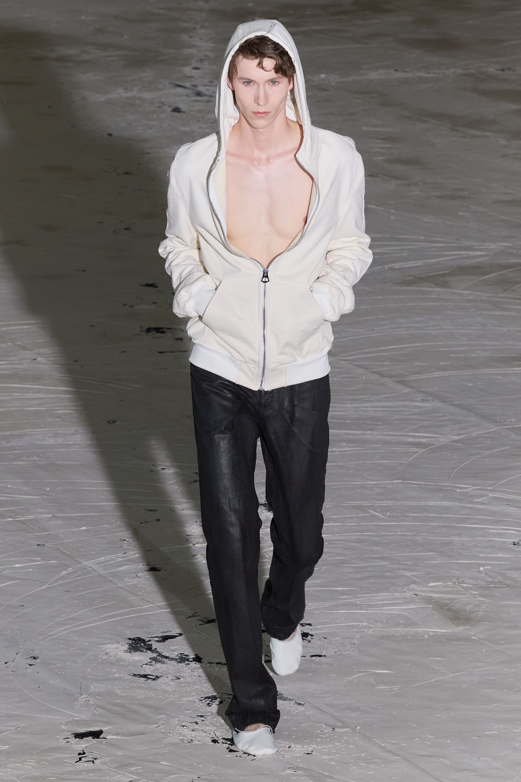 white hoodie black pants