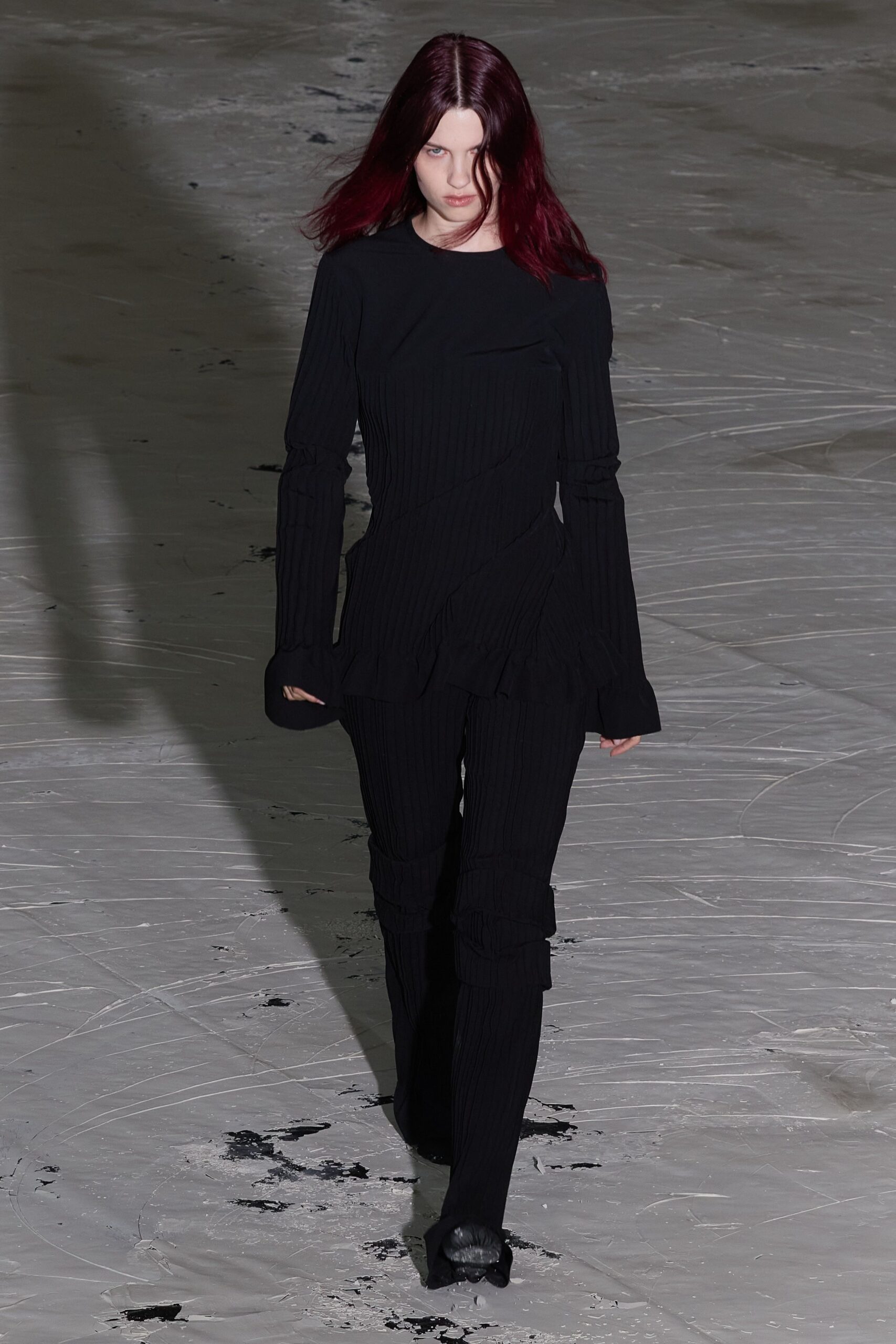 black fitted top and pants