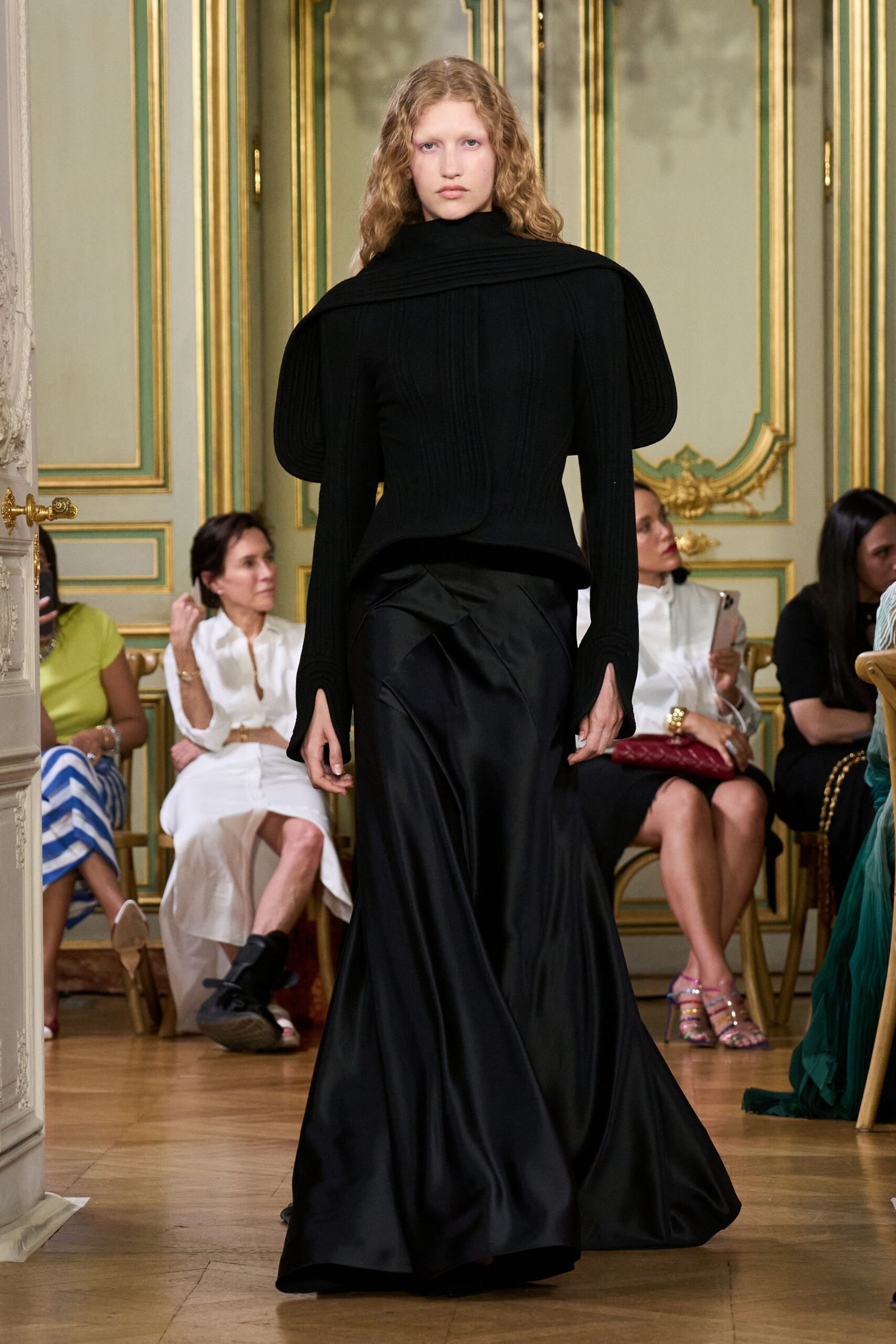 black fitted top and skirt