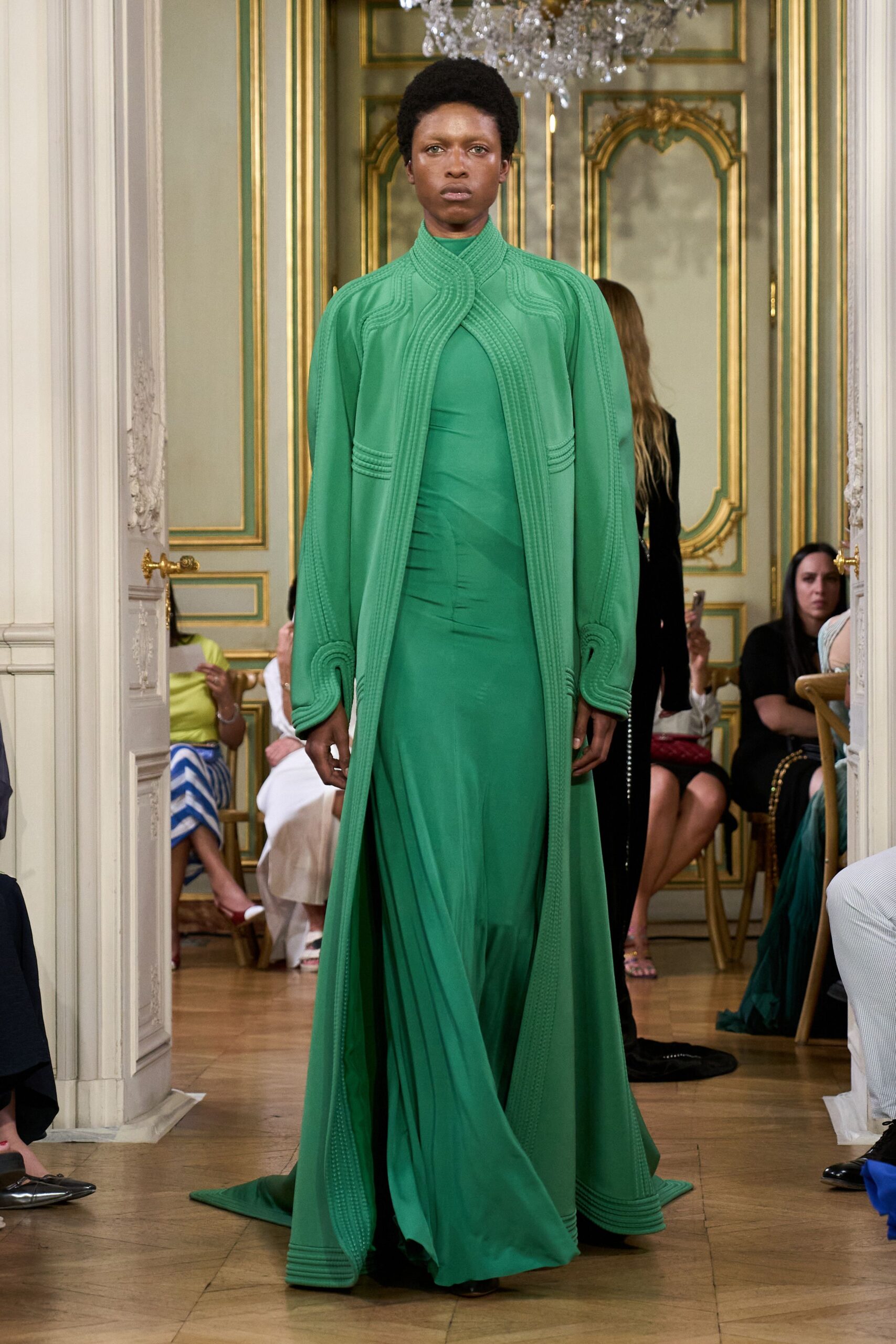 green silk fitted gown
