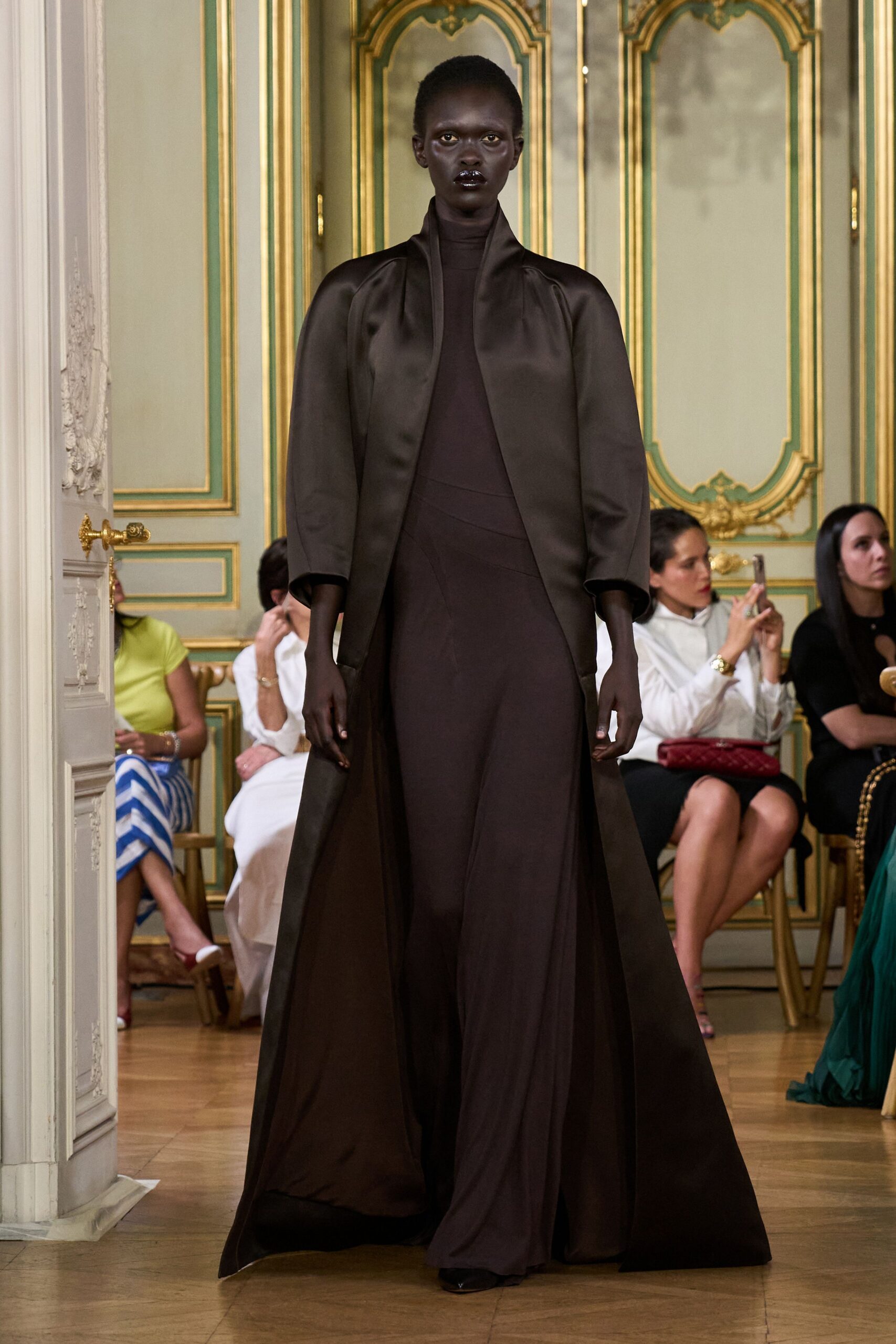 brown silk gown with coat