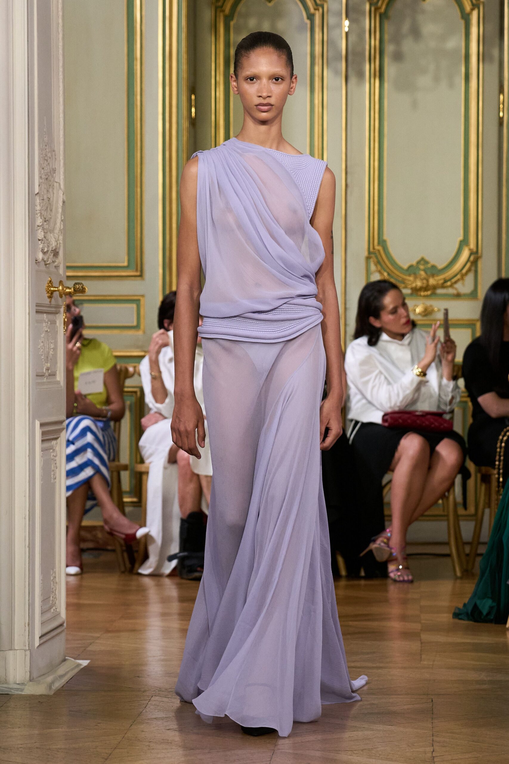 lavender chiffon sleeveless gown