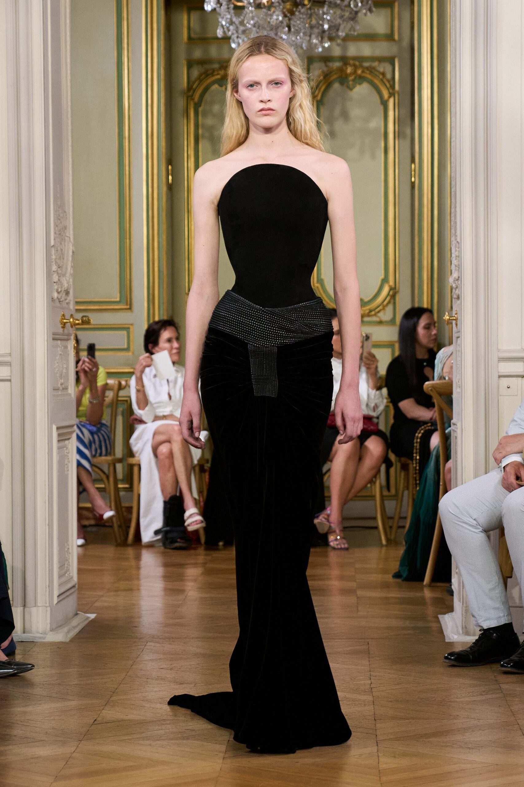 black velvet strapless gown