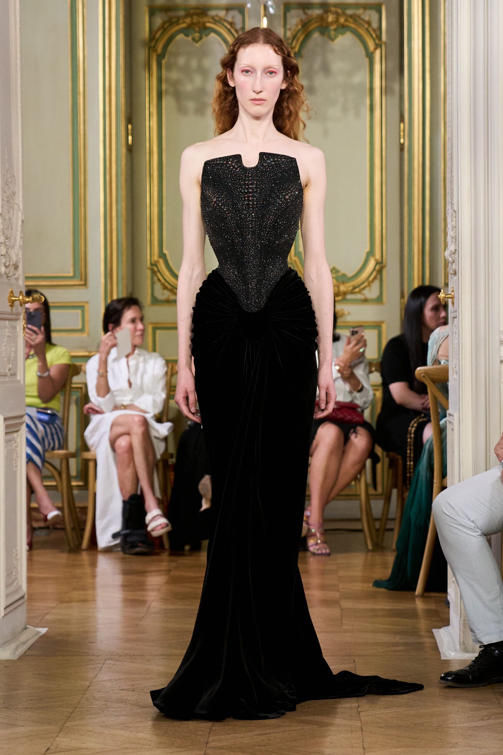 black velvet strapless gown