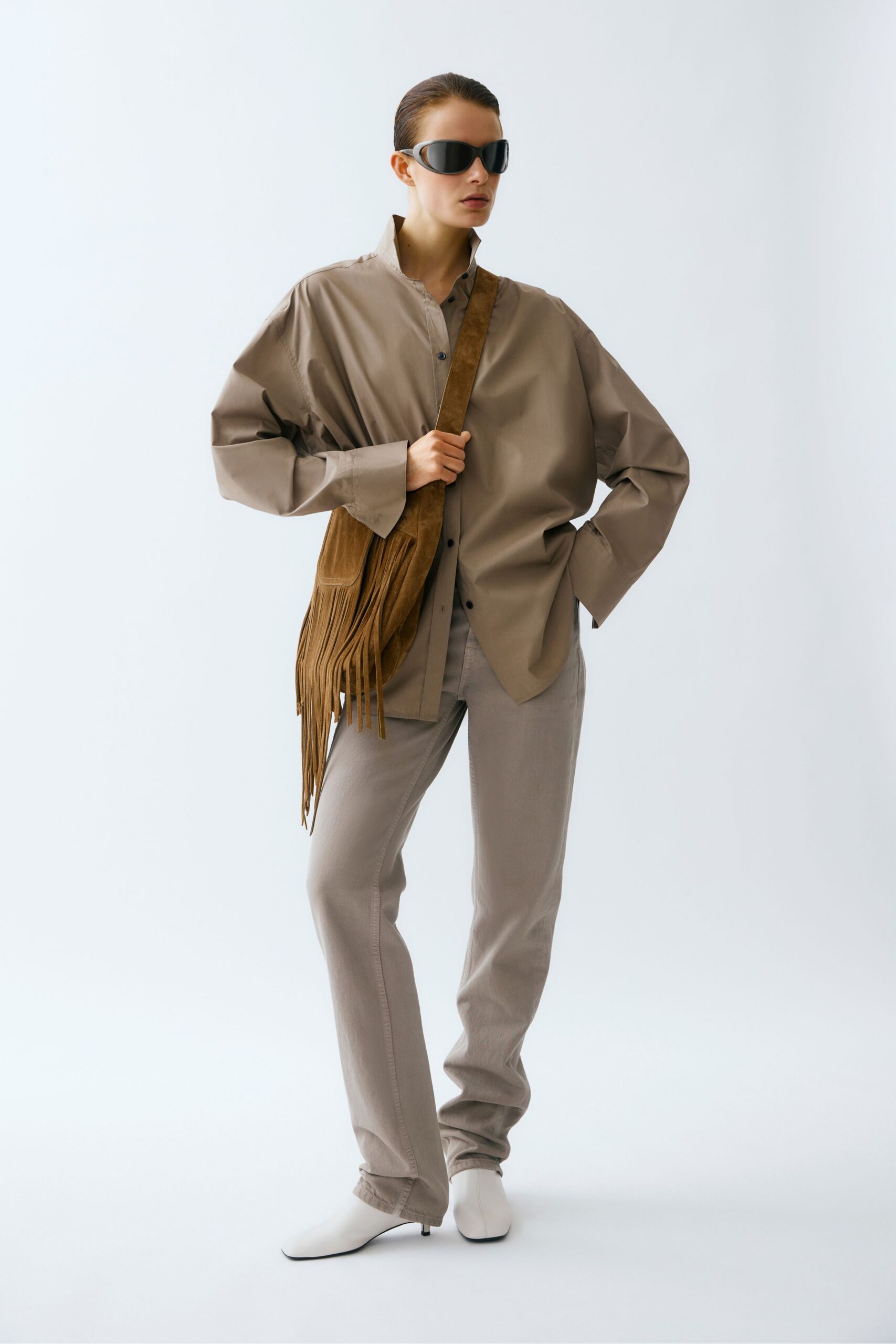 gray cotton slim straight-leg pants