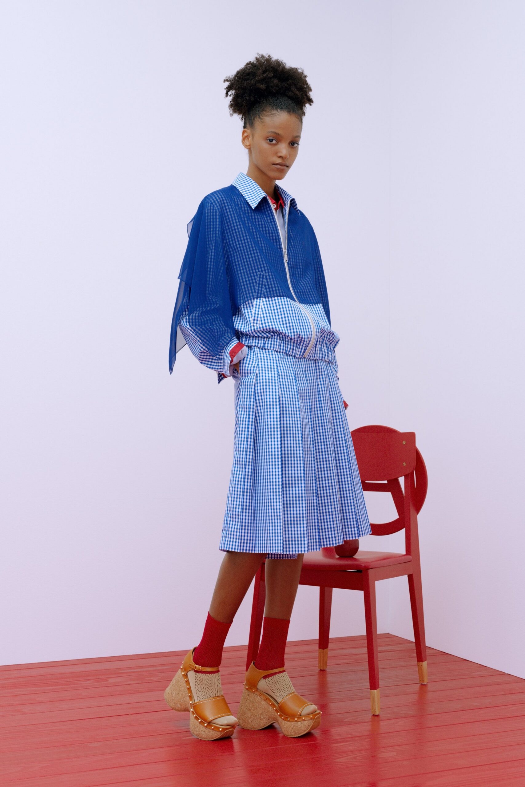 blue checked shirt and skirt