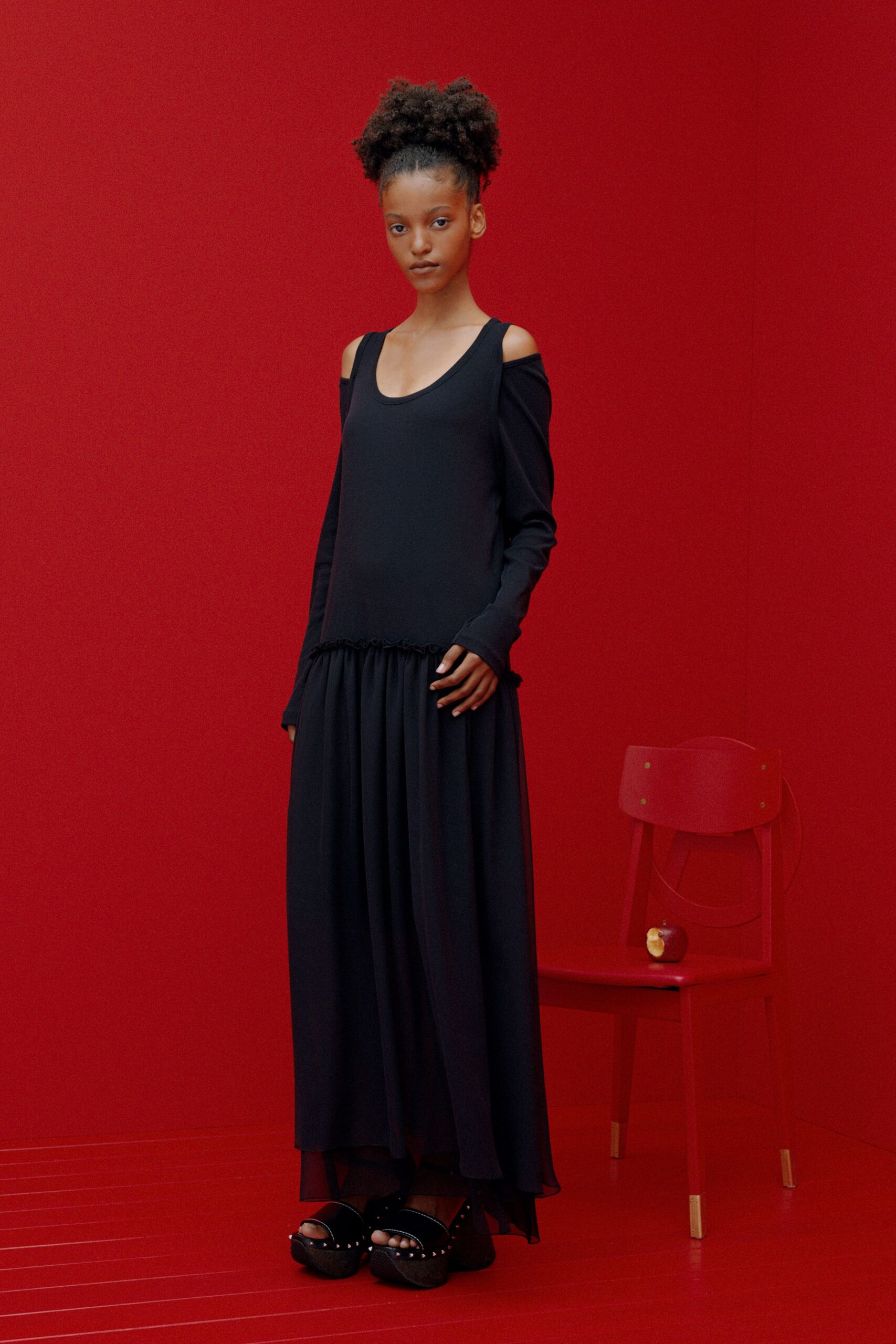 black relaxed off-shoulder maxi dress