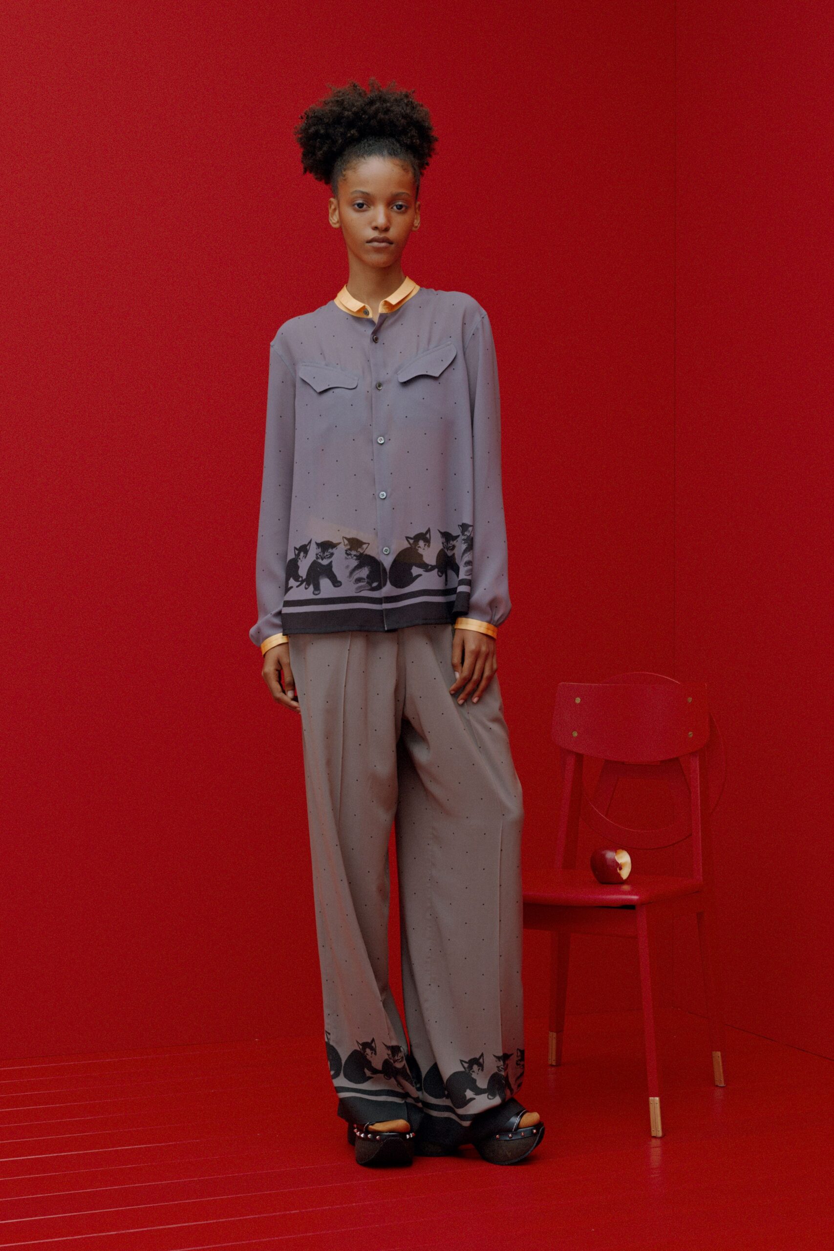 gray silk relaxed wide-leg pants