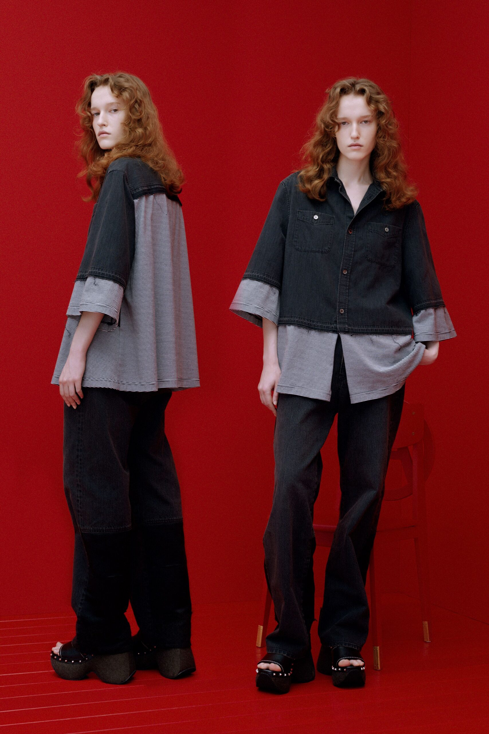 black denim shirt and pants